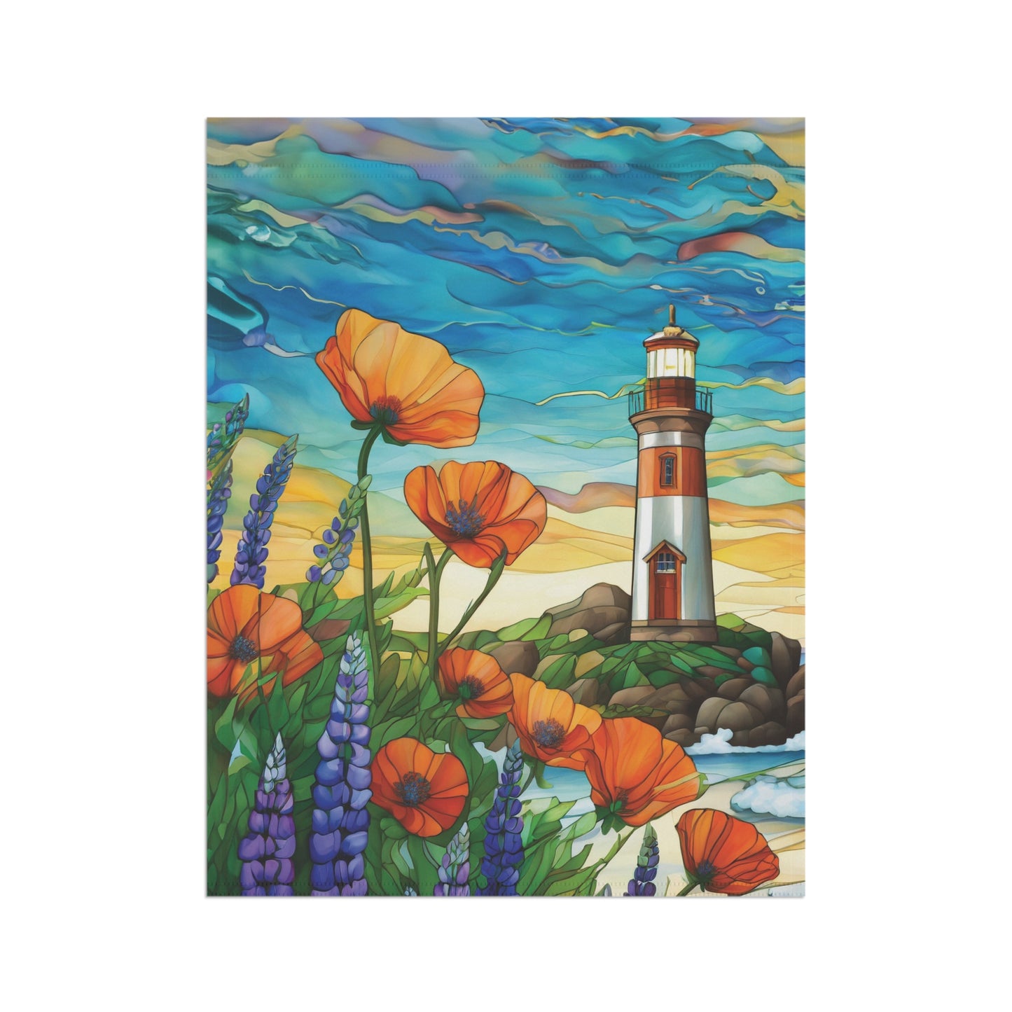 Lighthouse Poppy Beach Flag Garden & House Banner