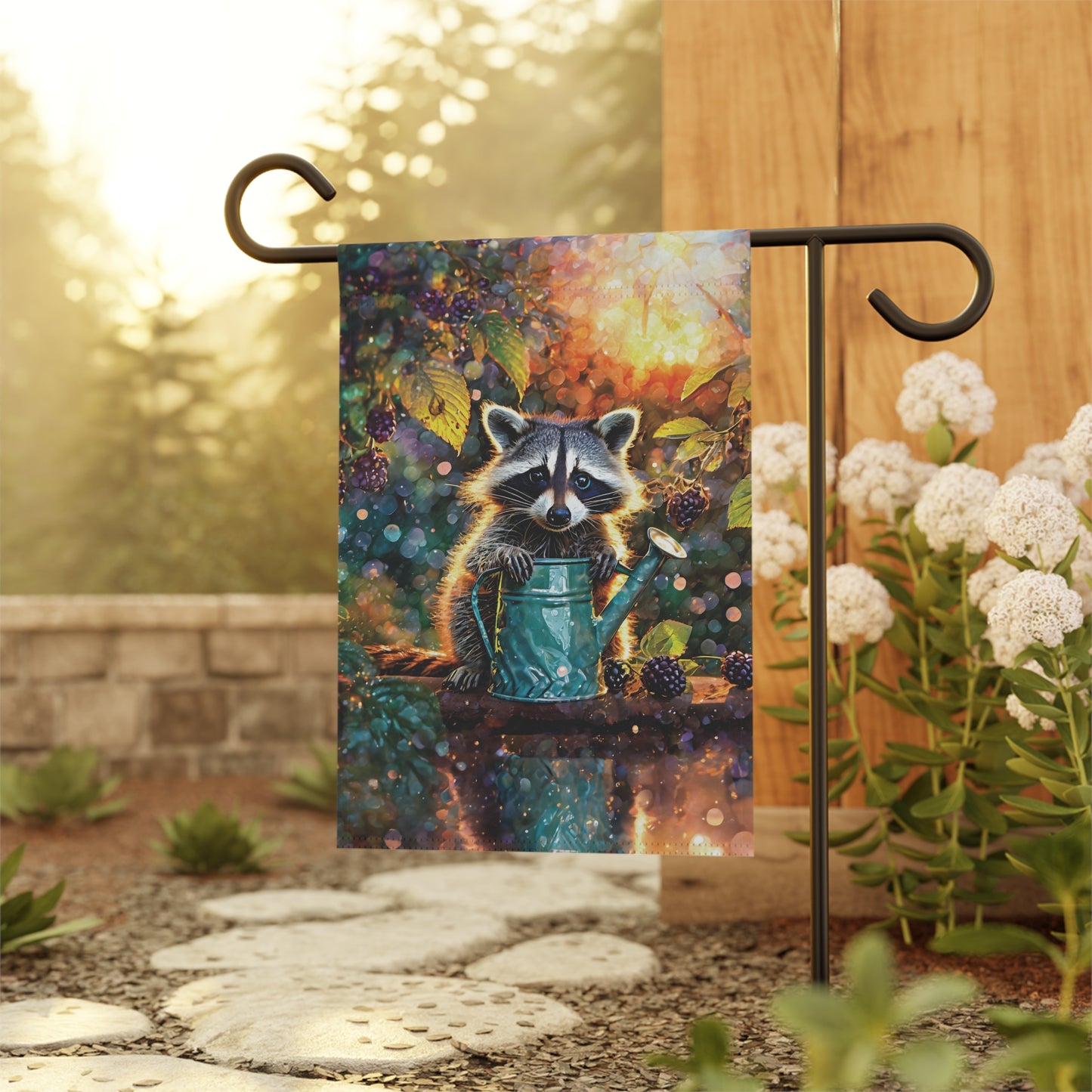 Raccoon Berry Time Flag Garden & House Banner