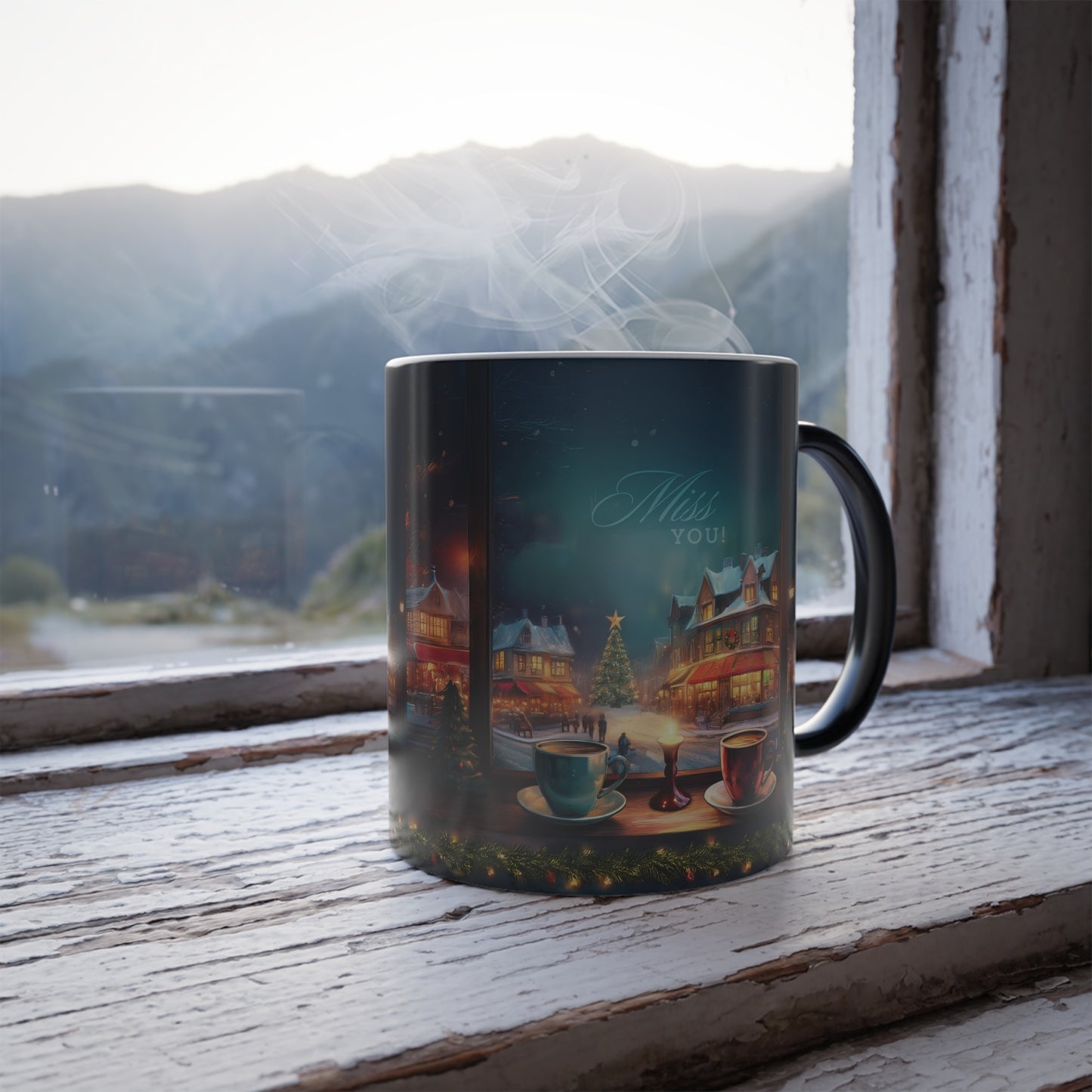Color Morphing Mug Christmas Village Scene Coffee Mug Heat Sensitive Ceramic Cup Holiday Gift Nostalgic Christmas Village Unique Color