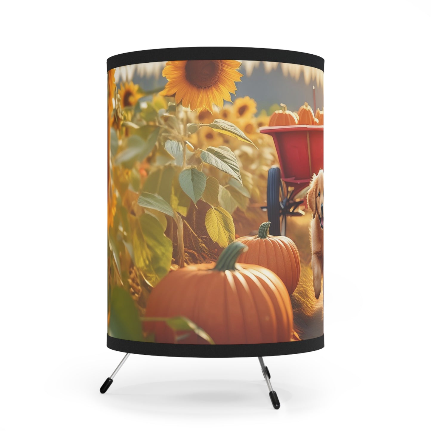 Golden Retriever Sunflower Patch Tripod Lamp with High-Res Printed Shade, US\CA plug