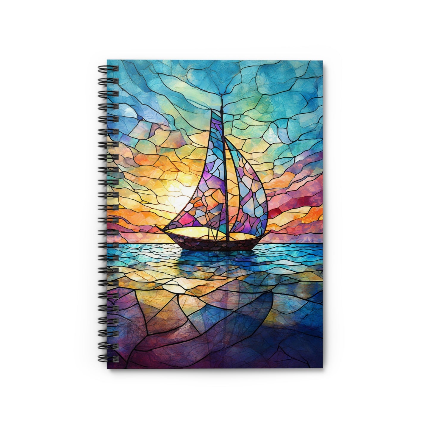 Spiral Notebook Sailboat Notebook Nautical Stationery Stained Glass Journal Colorful Diary Ocean Theme Notebook