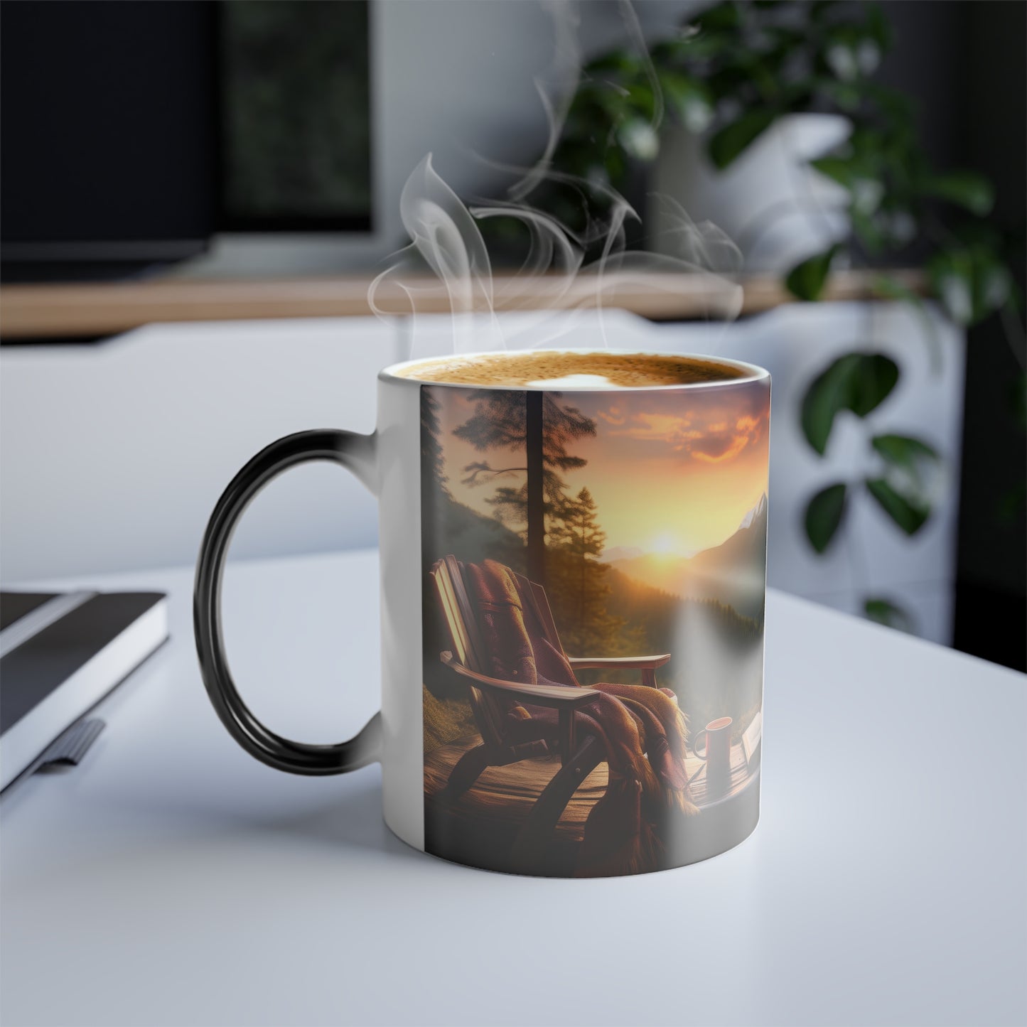 Color Morphing Mug Cozy Adirondack Chair Fall Mountain Sunset Coffee Mug Friendship Autumn Gift