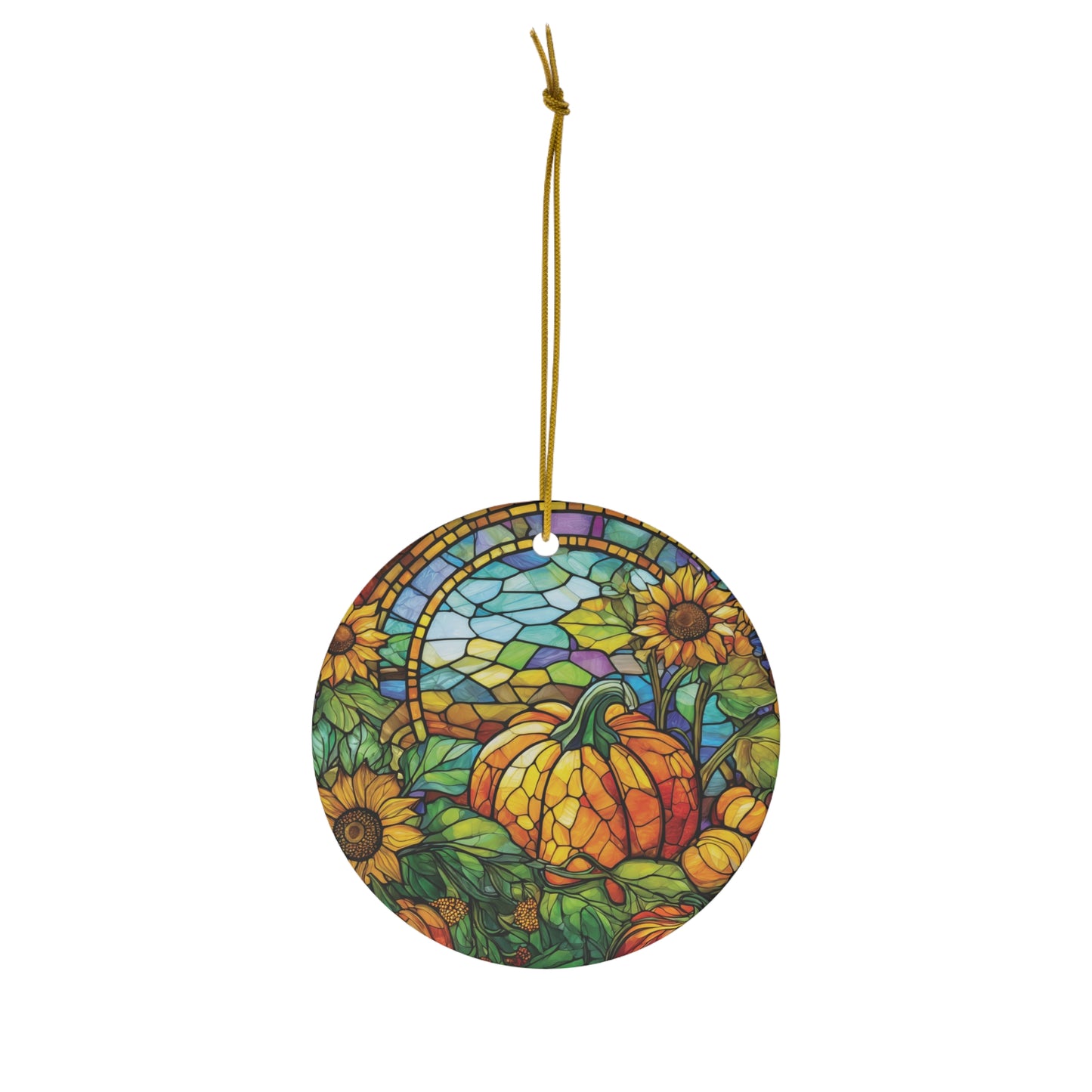 Ceramic Stained Glass Pumpkin and Sunflower Patch Christmas Ornament Perfect Fall and Holiday Decor Gift Garden and Pumpkin Sunflower Lovers
