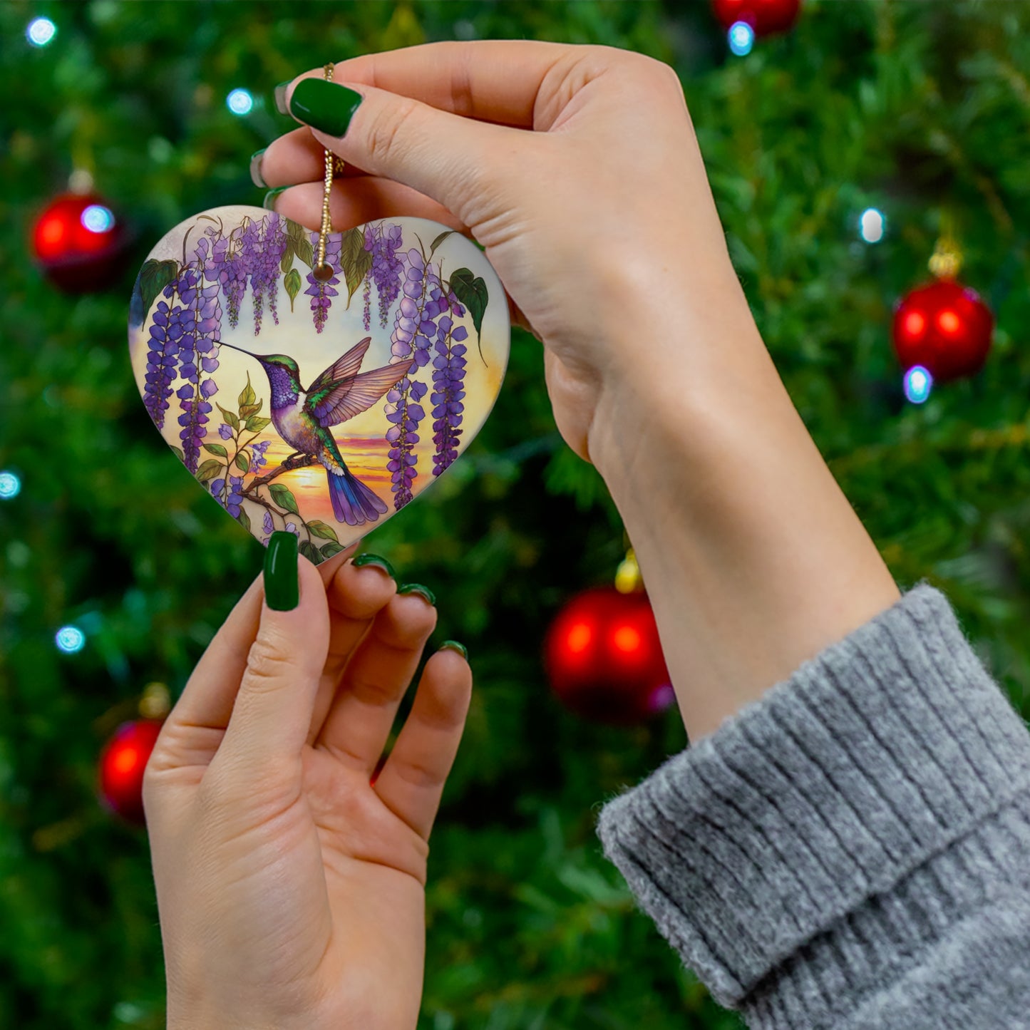 Hummingbird Frenzy Ceramic Ornament, 4 Shapes