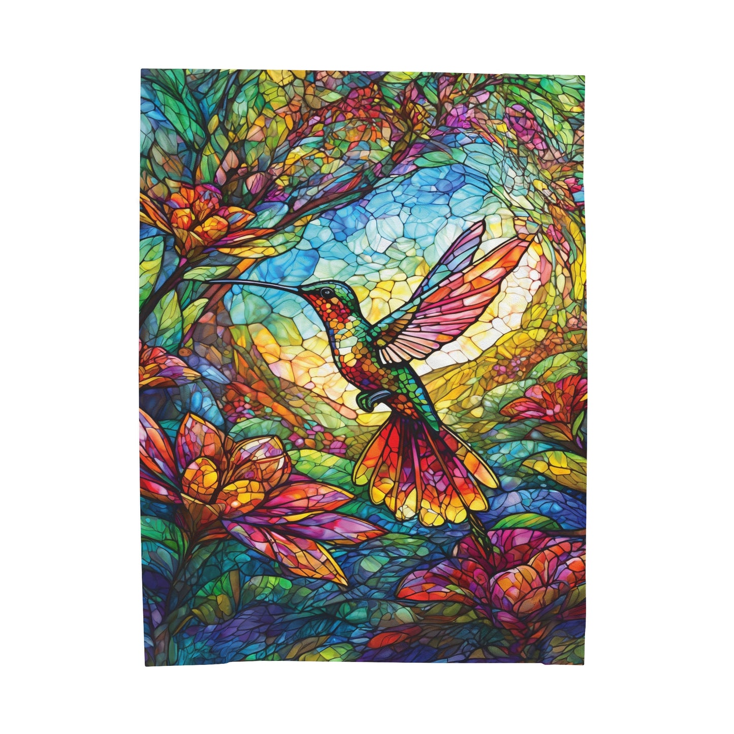 Stained Glass Hummingbird Velveteen Plush Blanket