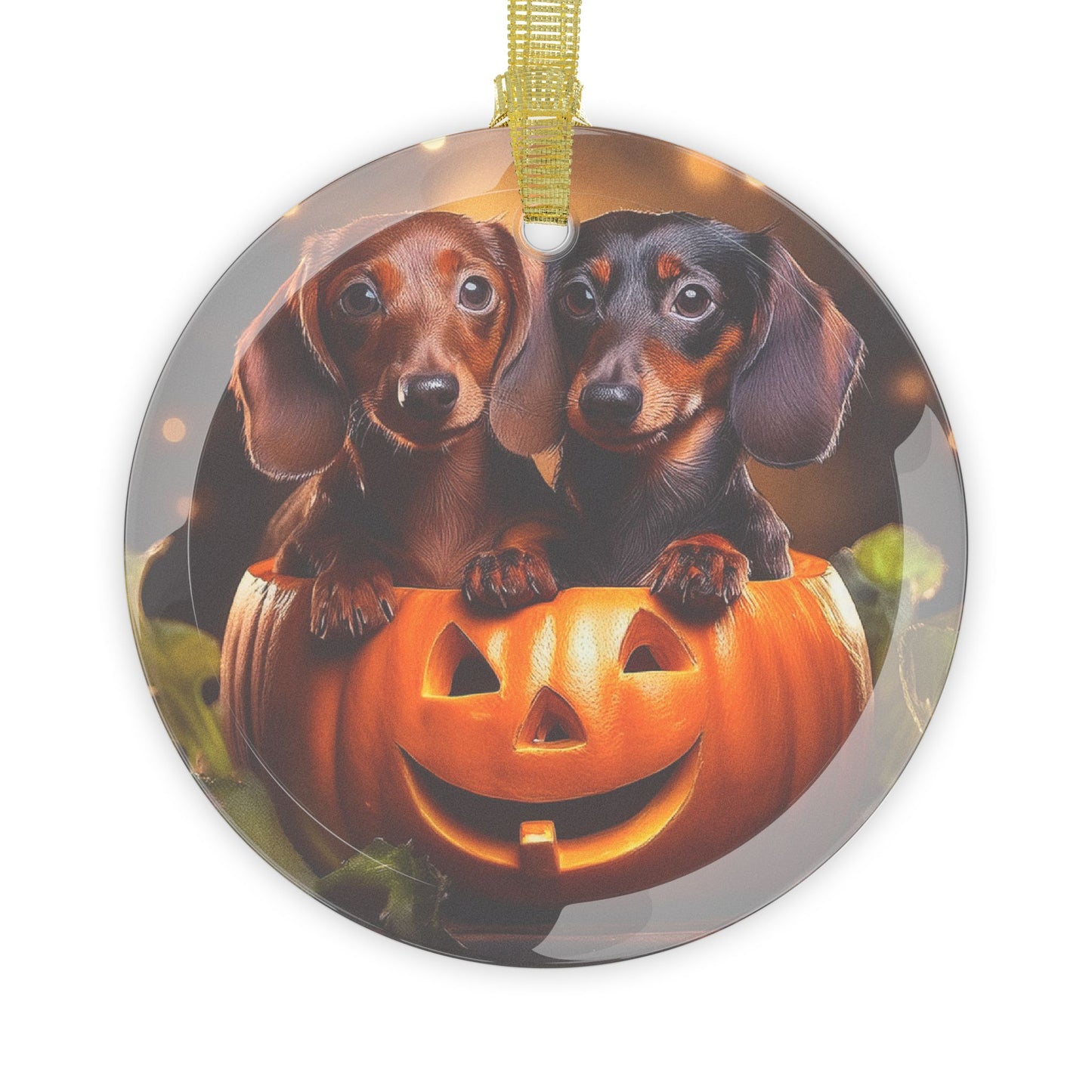 Beveled Glass Ornament Light Catcher Two Adorable Dachshunds Sitting in a Pumpkin Perfect Fall Decor Gift for Doxie Lovers