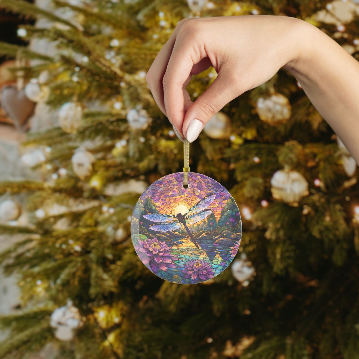 Dragonfly Lily Light Catcher Glass Ornaments