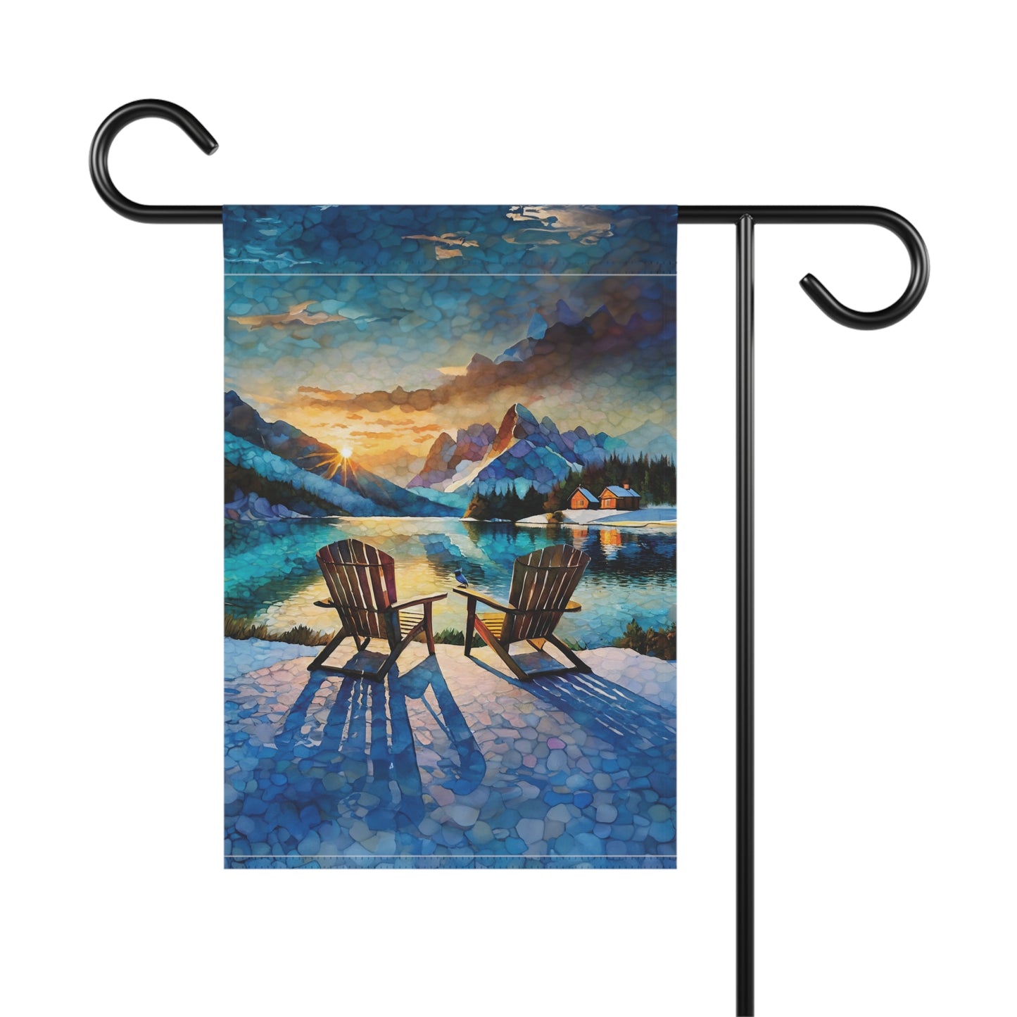 Winter Cabin Lake Flag Garden & House Banner