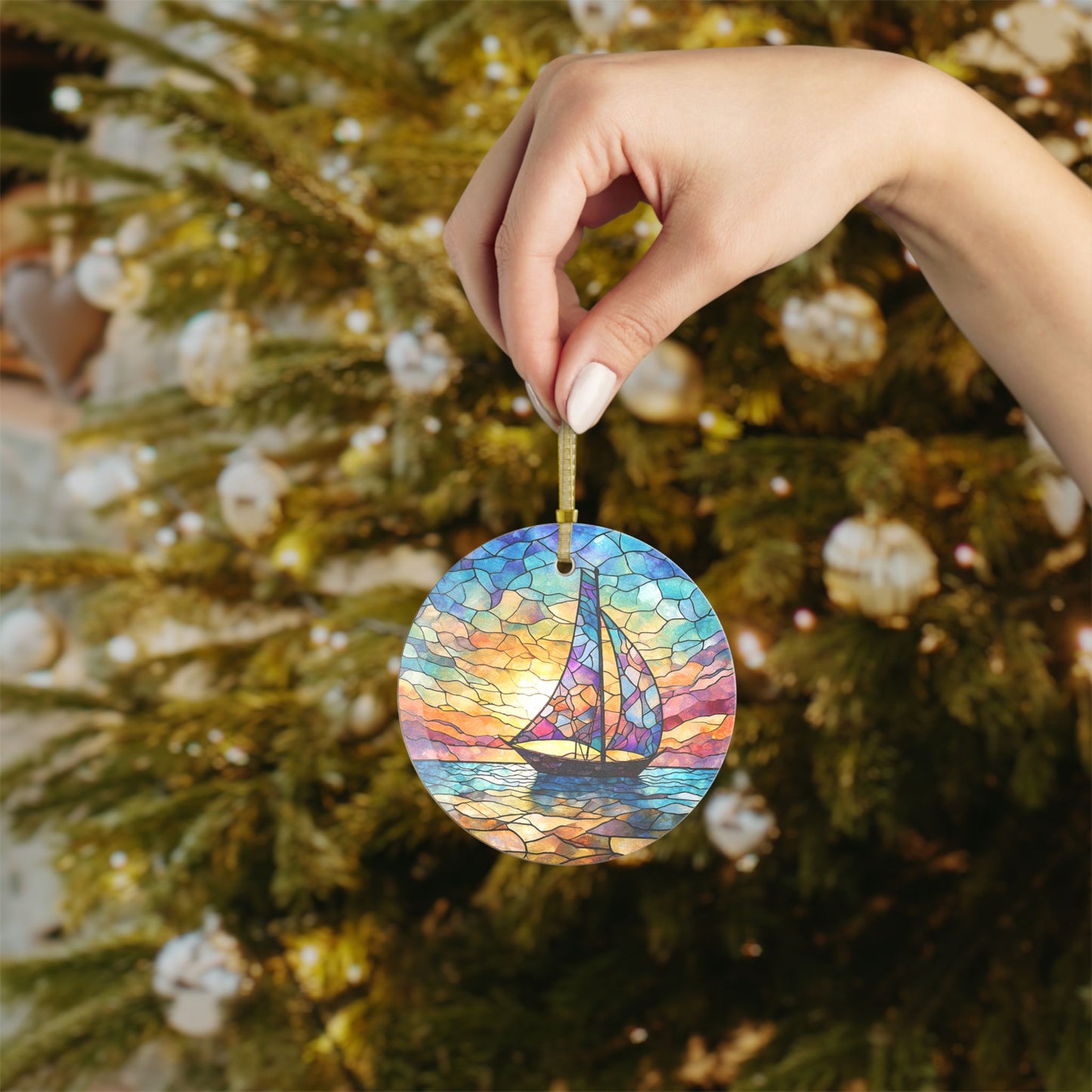 Stained Glass Sailboat Light Catcher Glass Ornaments