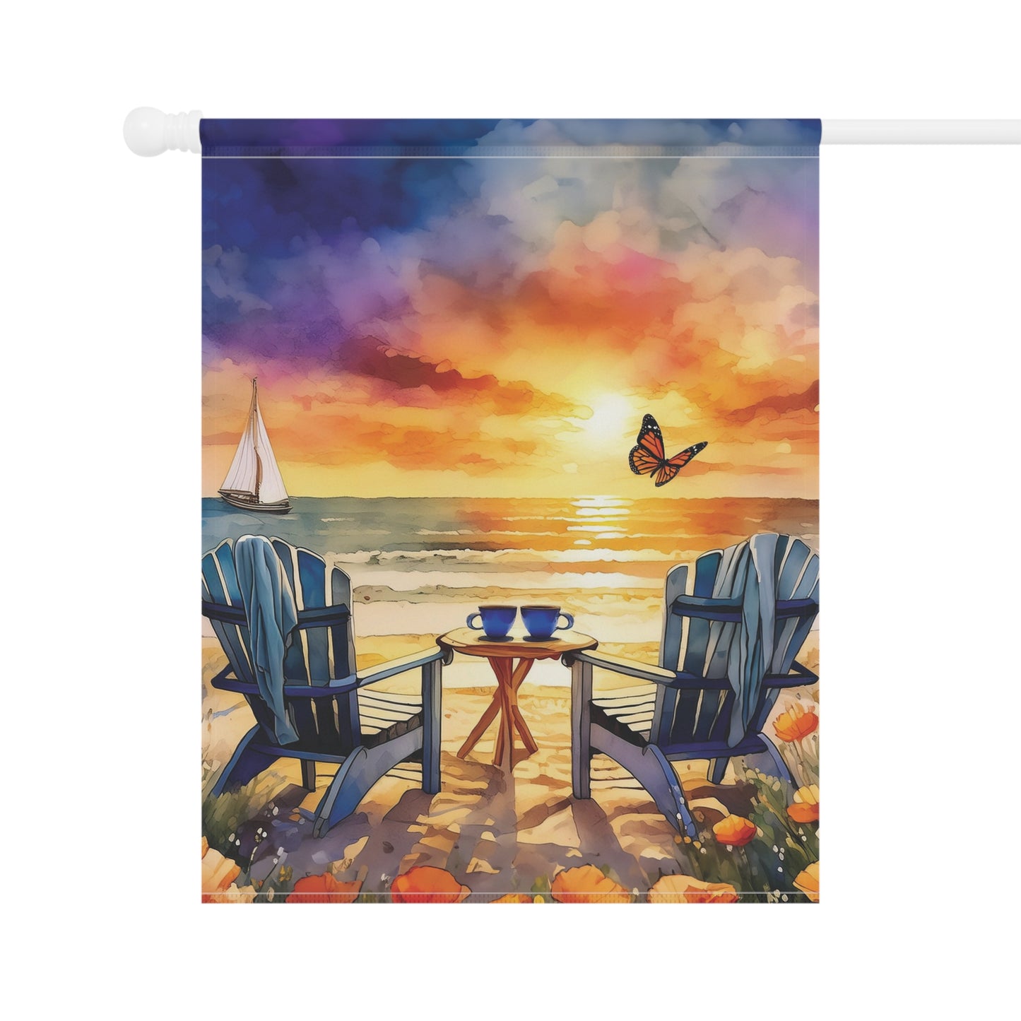 Beach Time Sunset Flag Garden & House Banner