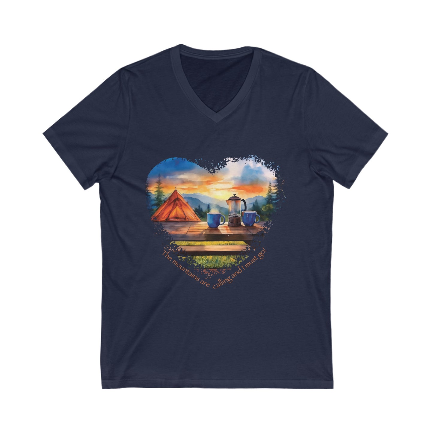 The Mountains Are Calling, Jersey Short Sleeve V-Neck Tee