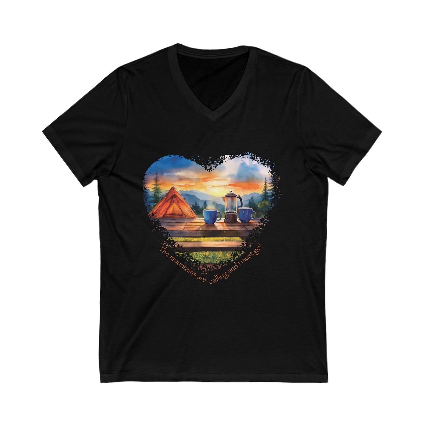 The Mountains Are Calling, Jersey Short Sleeve V-Neck Tee