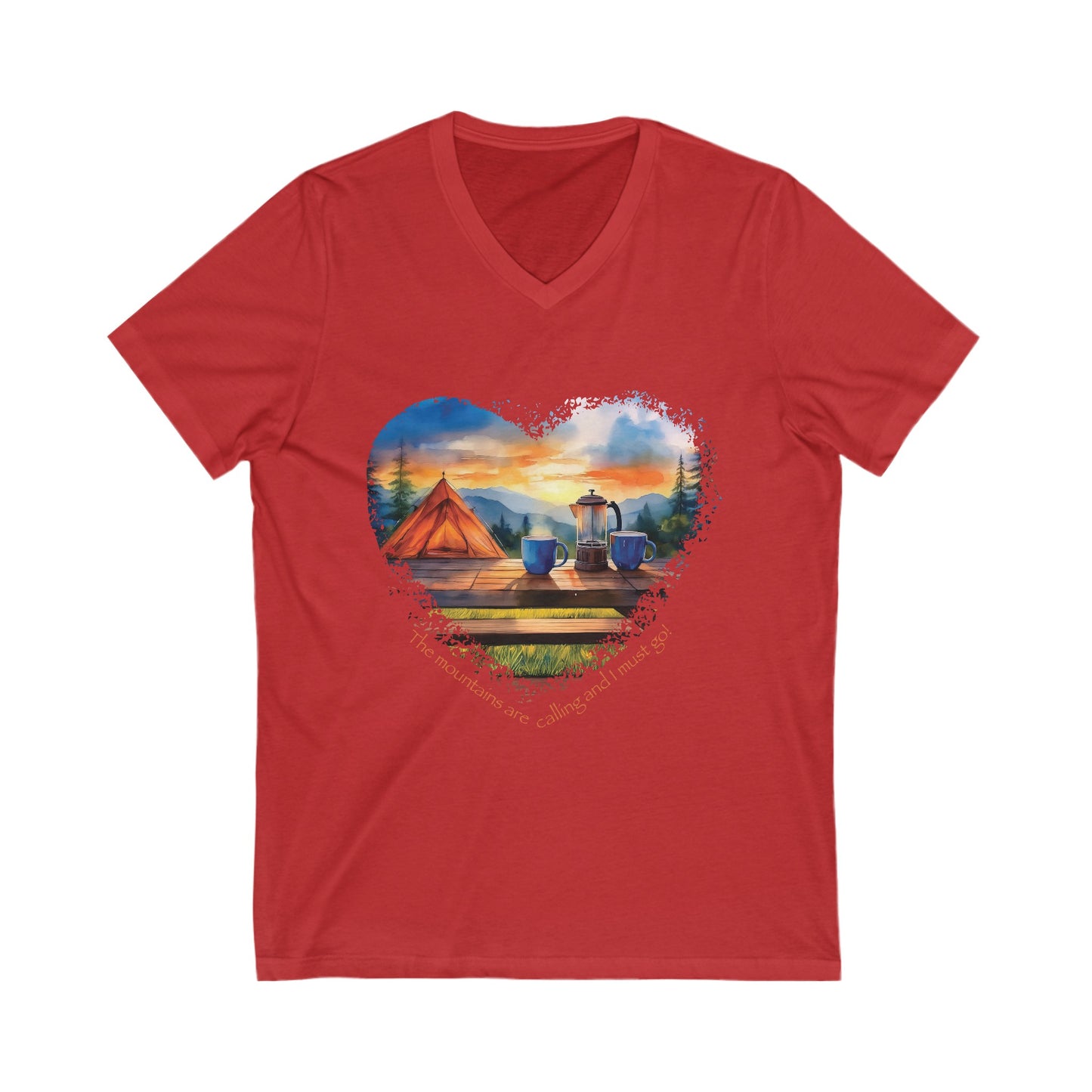 The Mountains Are Calling, Jersey Short Sleeve V-Neck Tee