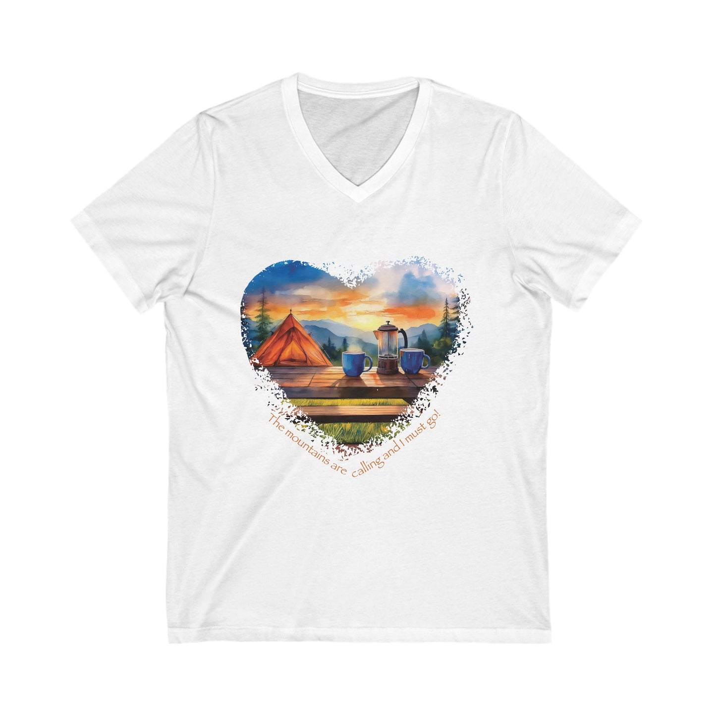 The Mountains Are Calling, Jersey Short Sleeve V-Neck Tee
