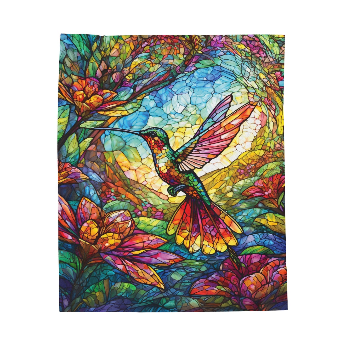 Stained Glass Hummingbird Velveteen Plush Blanket