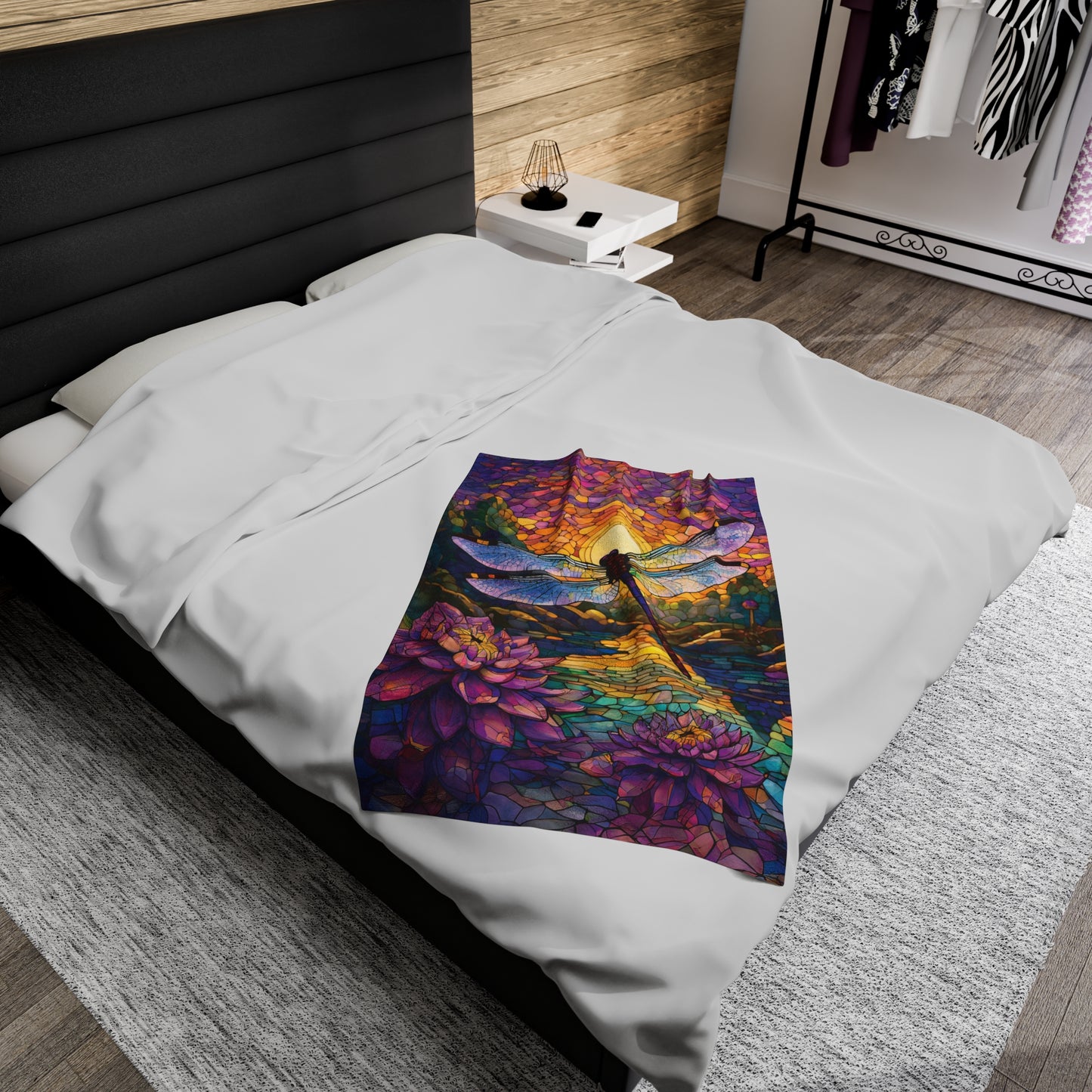Lavender Dragonfly Gardener Gift Stained Glass Nature Lover Throw Soft Cozy Garden Themed Bedding Plush Soft Blanket Gift for Friend