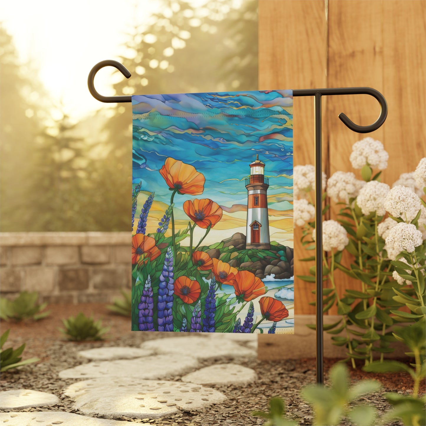 Lighthouse Poppy Beach Flag Garden & House Banner