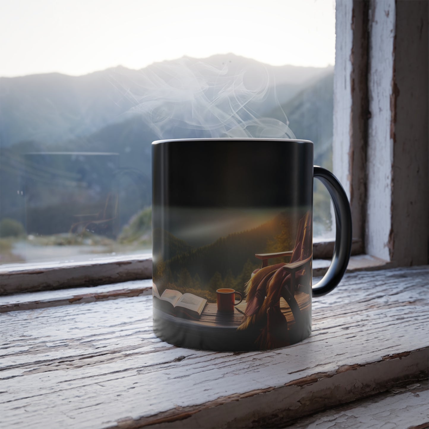Color Morphing Mug Cozy Adirondack Chair Fall Mountain Sunset Coffee Mug Friendship Autumn Gift