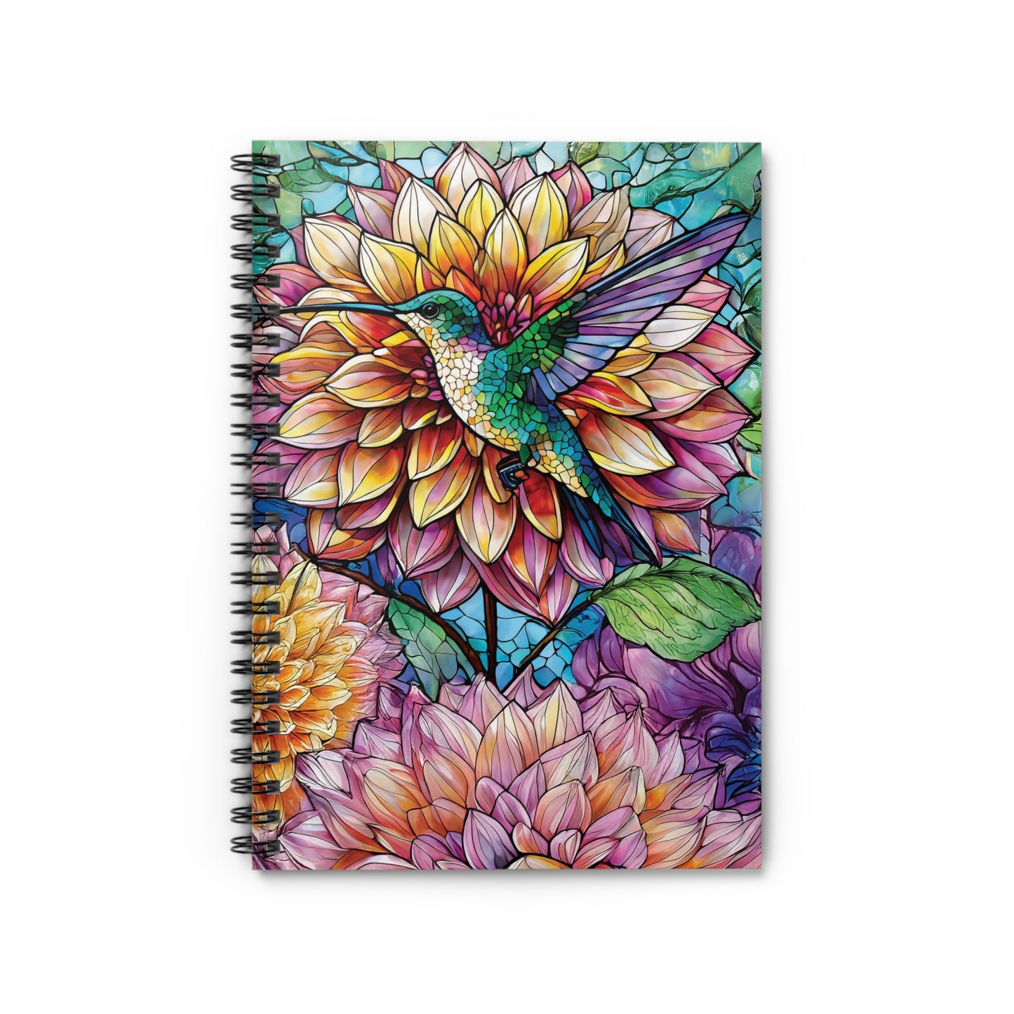Colorful Hummingbird Spiral Notebook Ruled Line Journal Gift for Writers Hummingbird Lovers Gift Dahlia Floral Journal