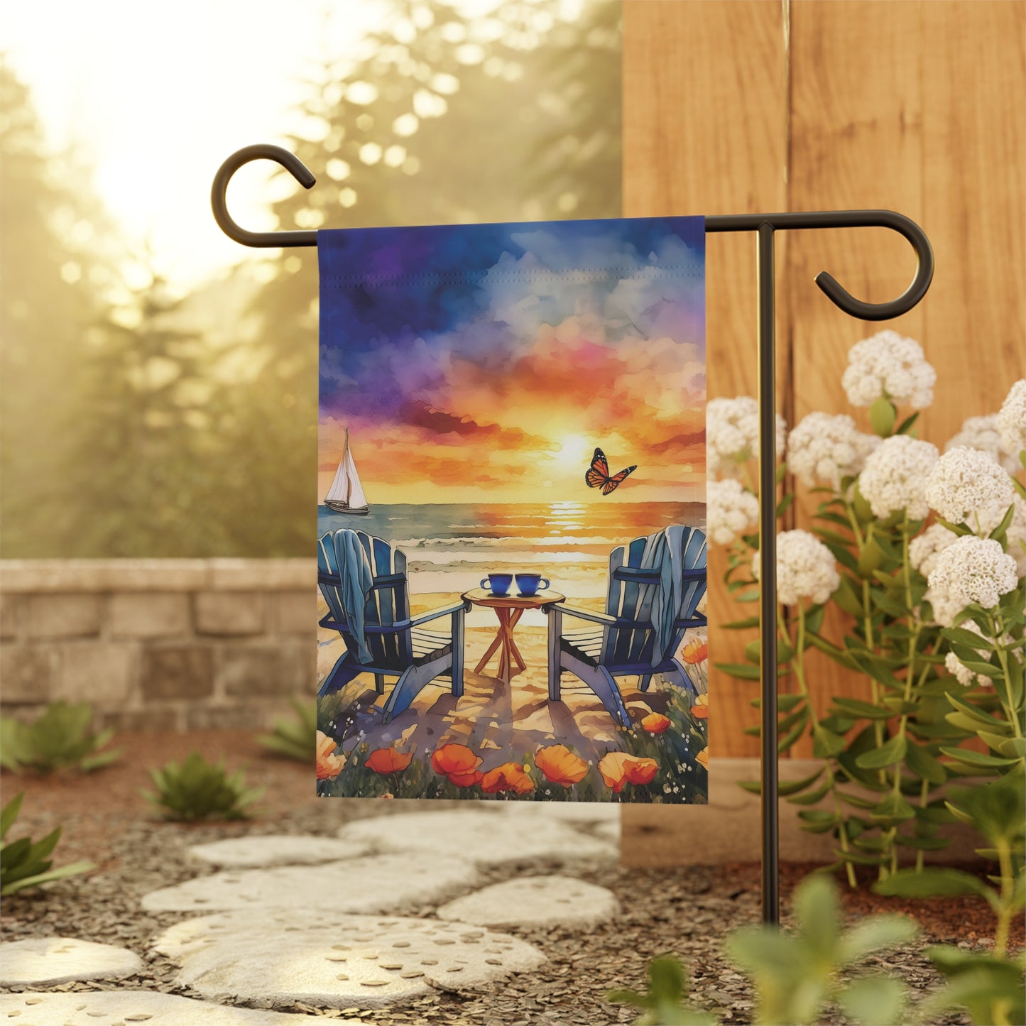 Beach Time Sunset Flag Garden & House Banner