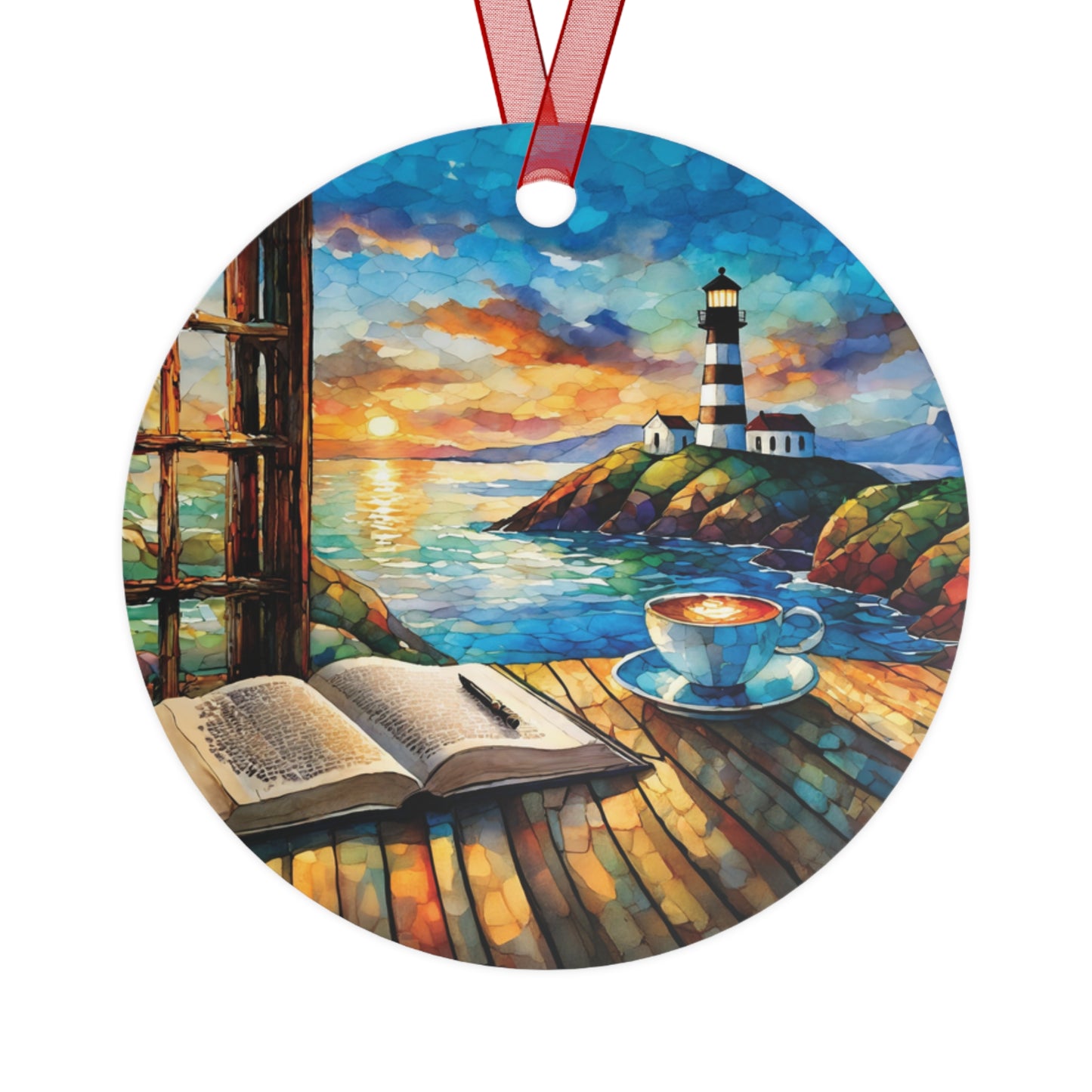 Beach View Coffee Ornament Gift for Beach Lover Holiday Ornament Metal Scratch Resistant