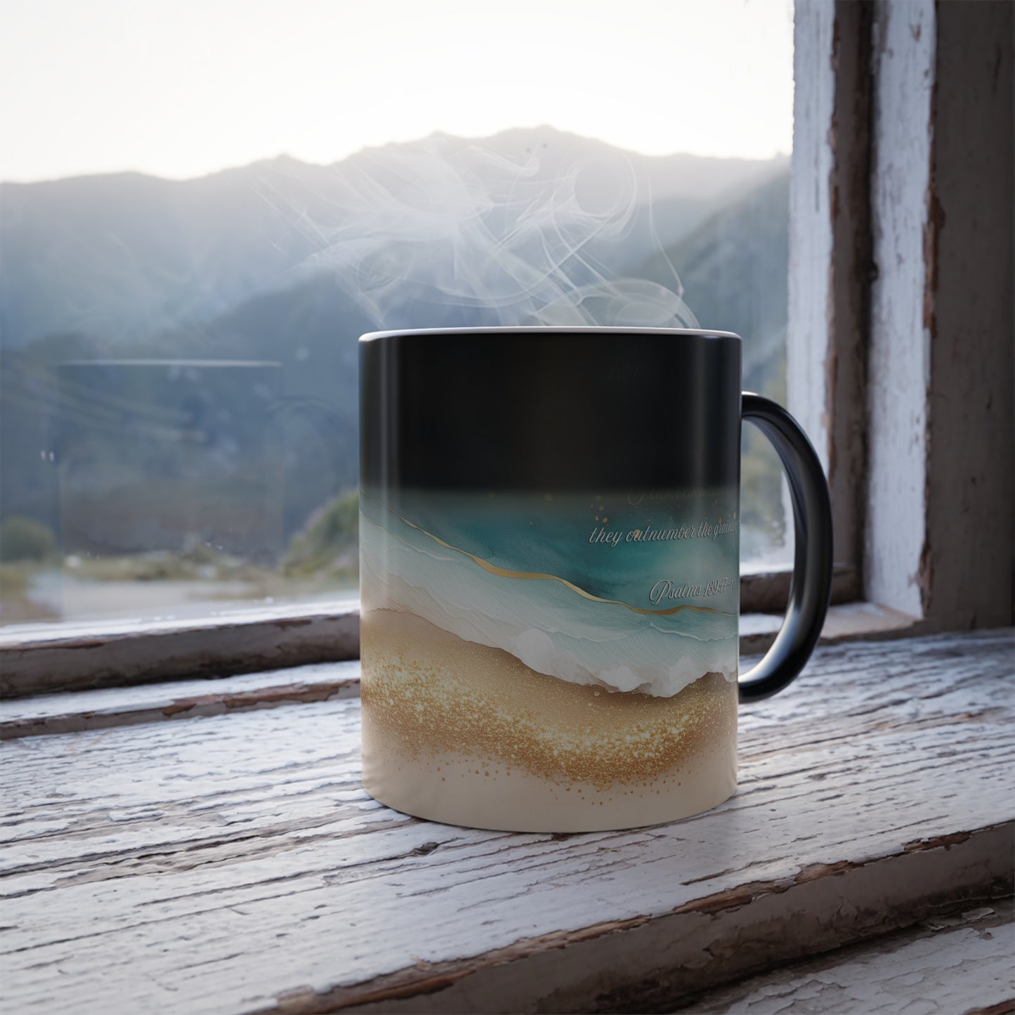 Color Morphing Mug Christian Bible Verse Color Morphing Mug Ocean Waves Gold Flecks Magic Coffee Cup Inspirational Religious Gift Biblical