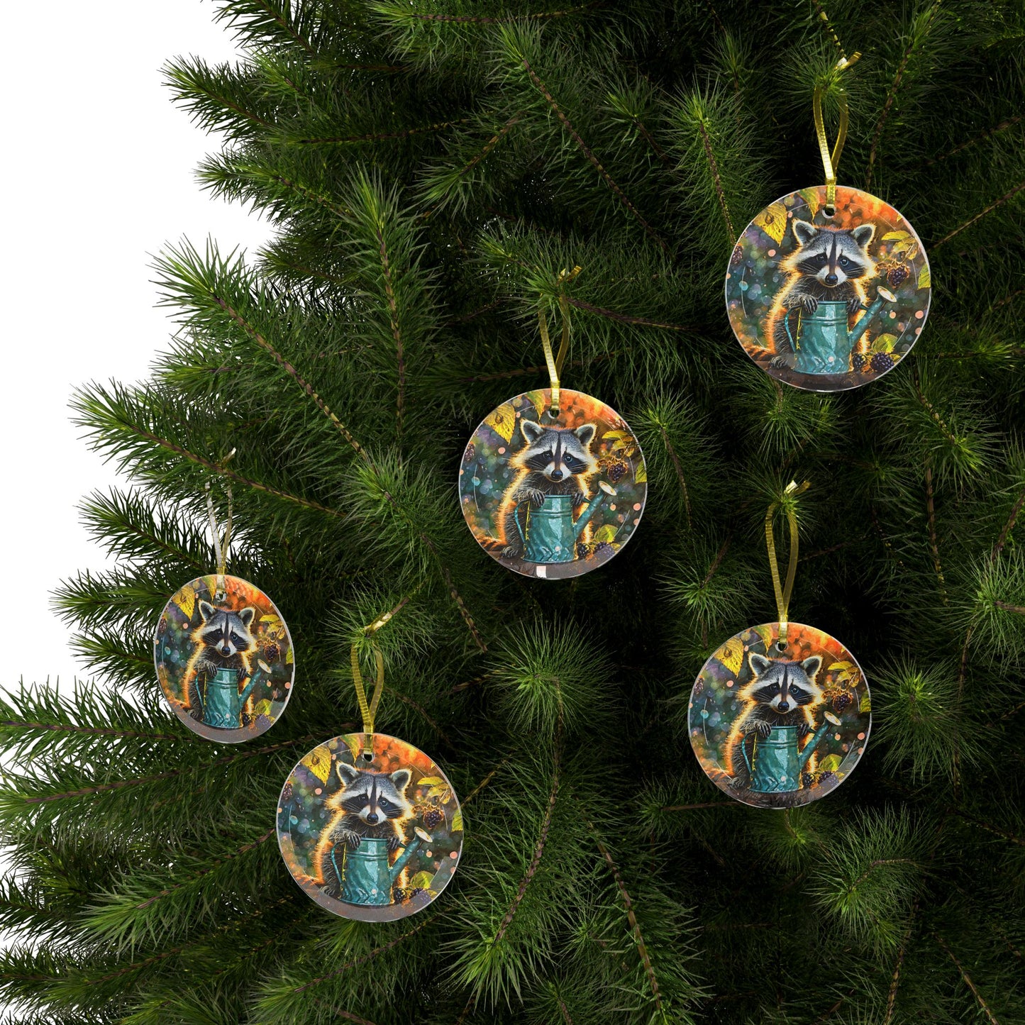 Beveled Glass Ornament Adorable Baby Raccoon in Garden Sunrise Perfect Gift for Wildlife Lovers Garden Enthusiasts Light Catcher