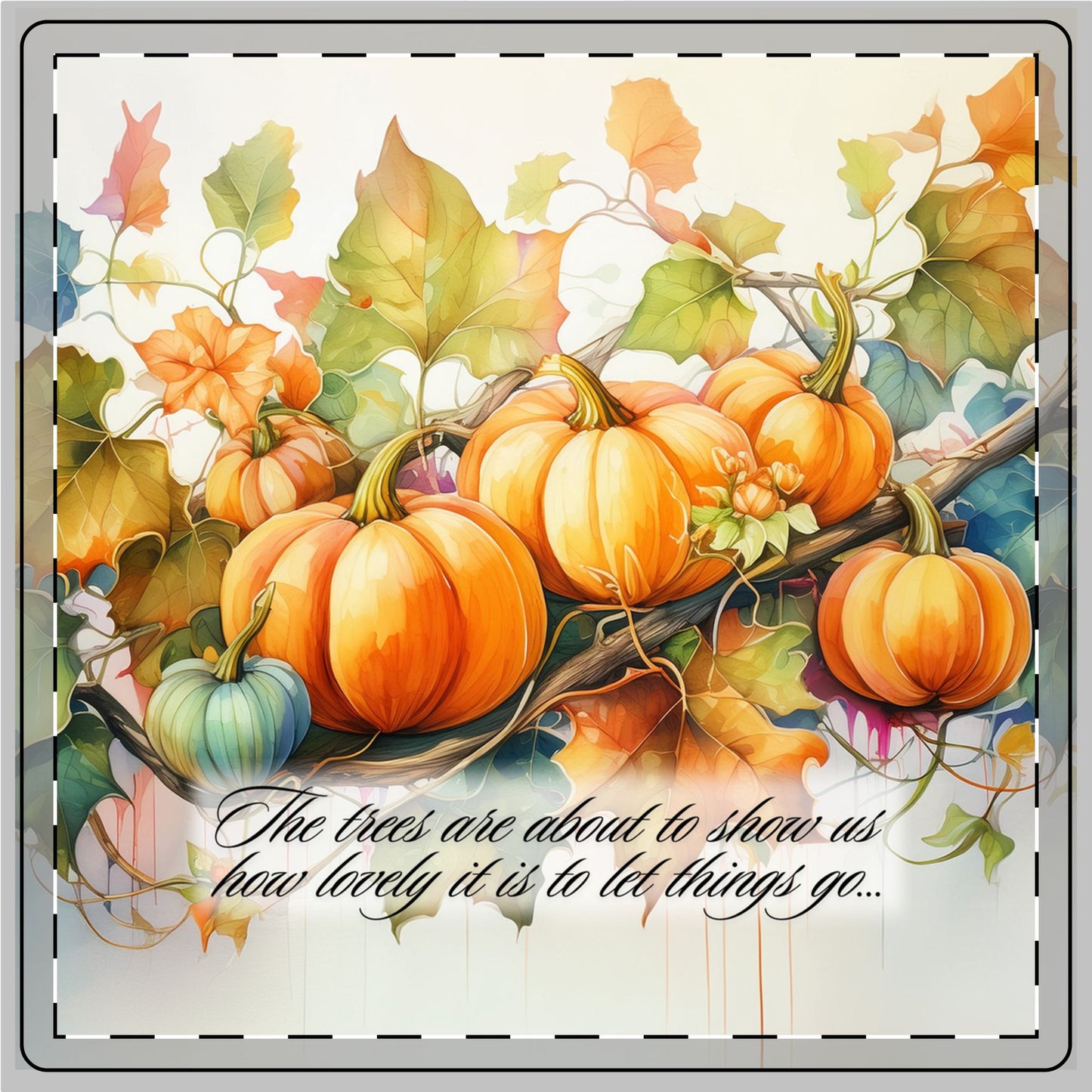 Letting Go - Fall Pumpkins and Leaves Ceramic Coaster