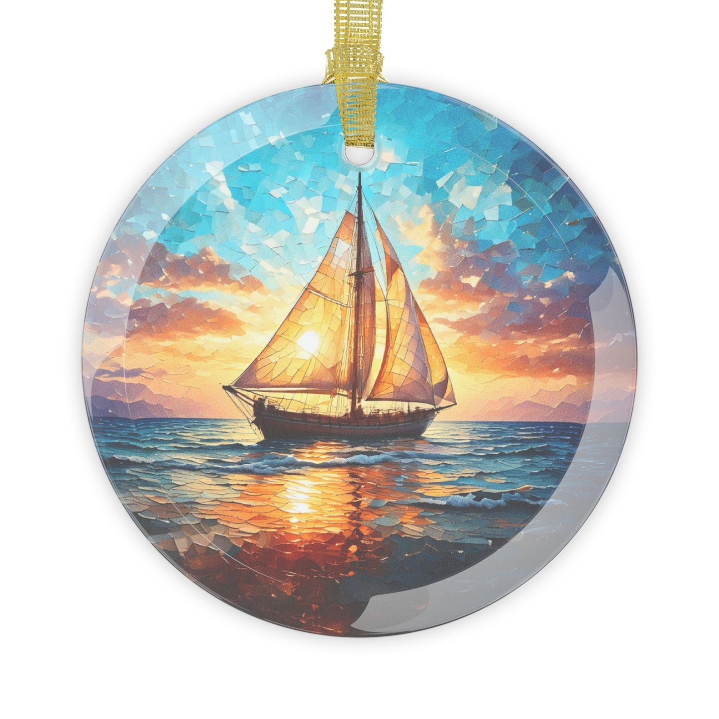 Beveled Glass Sailboat Ornament Sailing into Vibrant Sunset Stained Glass Ocean-Inspired Gift for Beach Lovers and Sailors Light Catcher