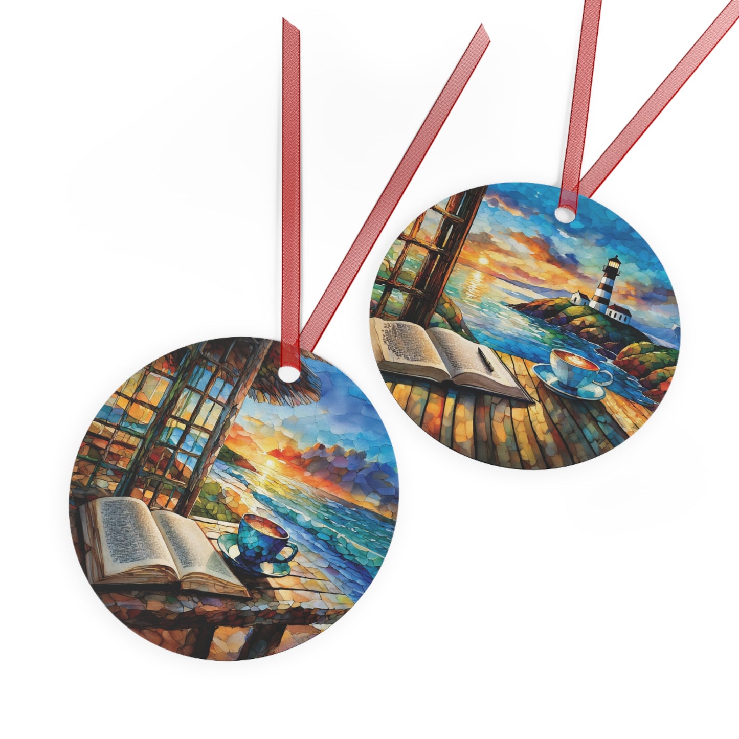 Beach View Coffee Ornament Gift for Beach Lover Holiday Ornament Metal Scratch Resistant