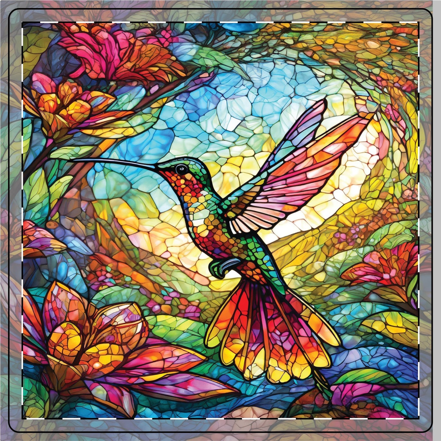Stained Glass Hummingbird Beauty Ceramic Coaster