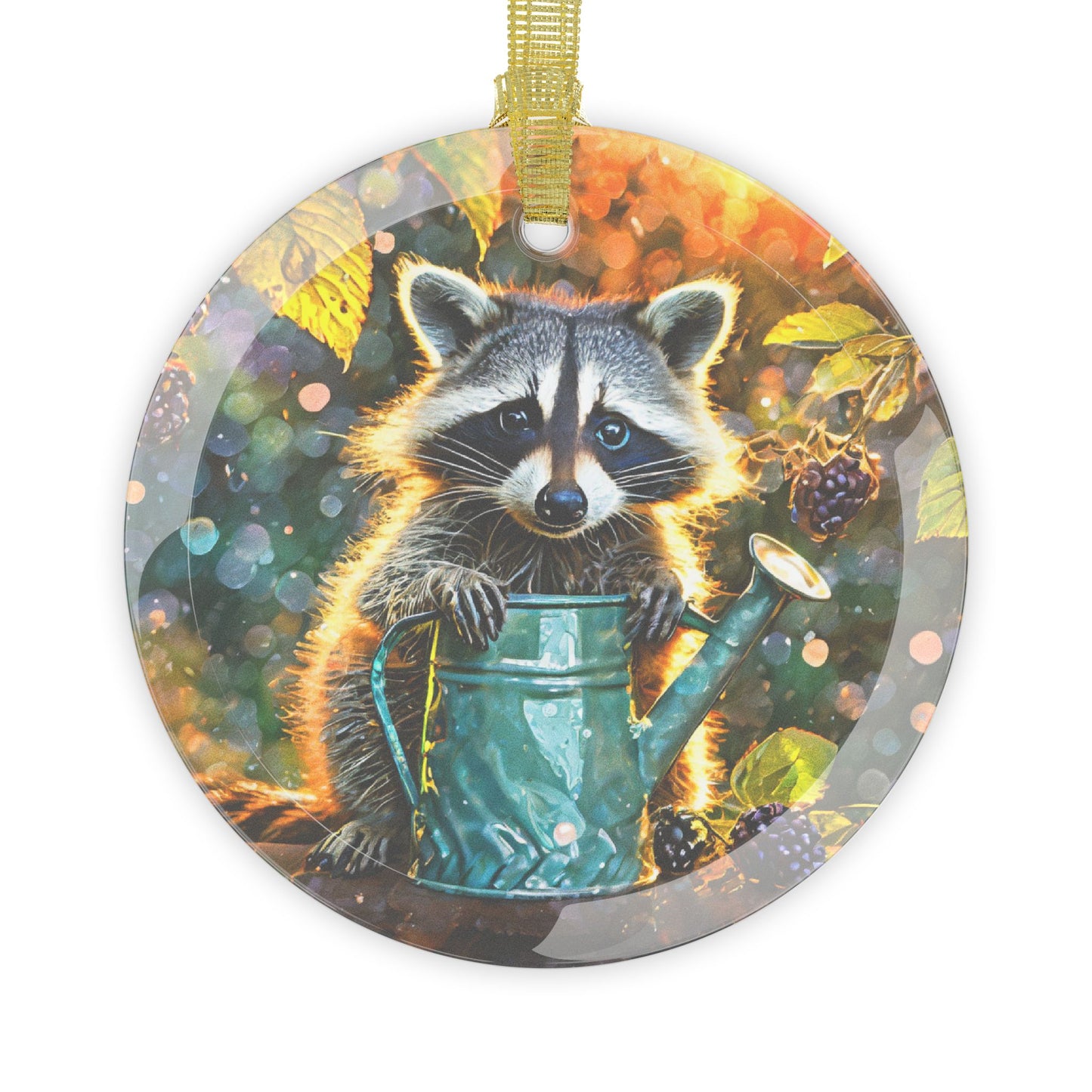Beveled Glass Ornament Adorable Baby Raccoon in Garden Sunrise Perfect Gift for Wildlife Lovers Garden Enthusiasts Light Catcher