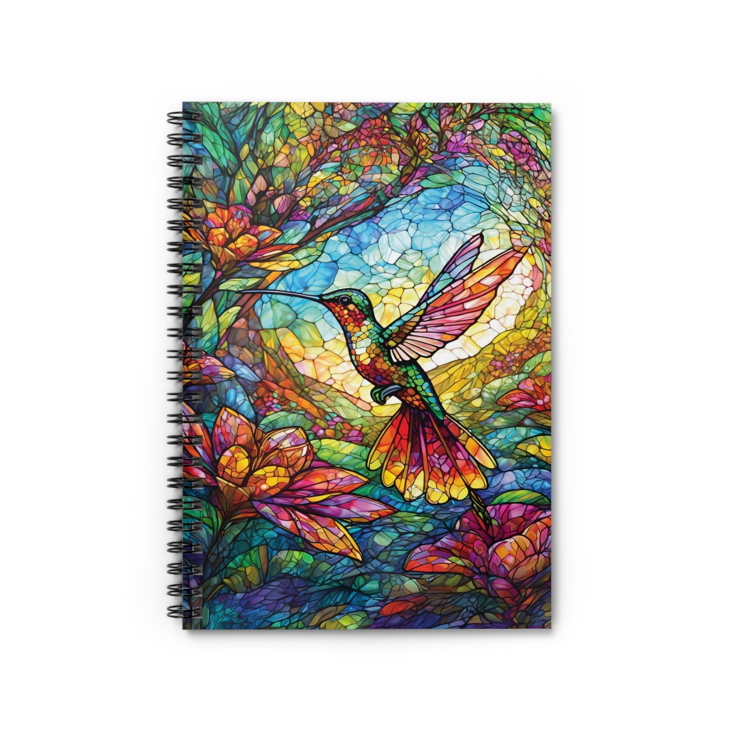 Notebook, Stained Glass Hummingbird Design, Ruled Line Journal, Vibrant Colors, Journaling Gift, Writing Pad