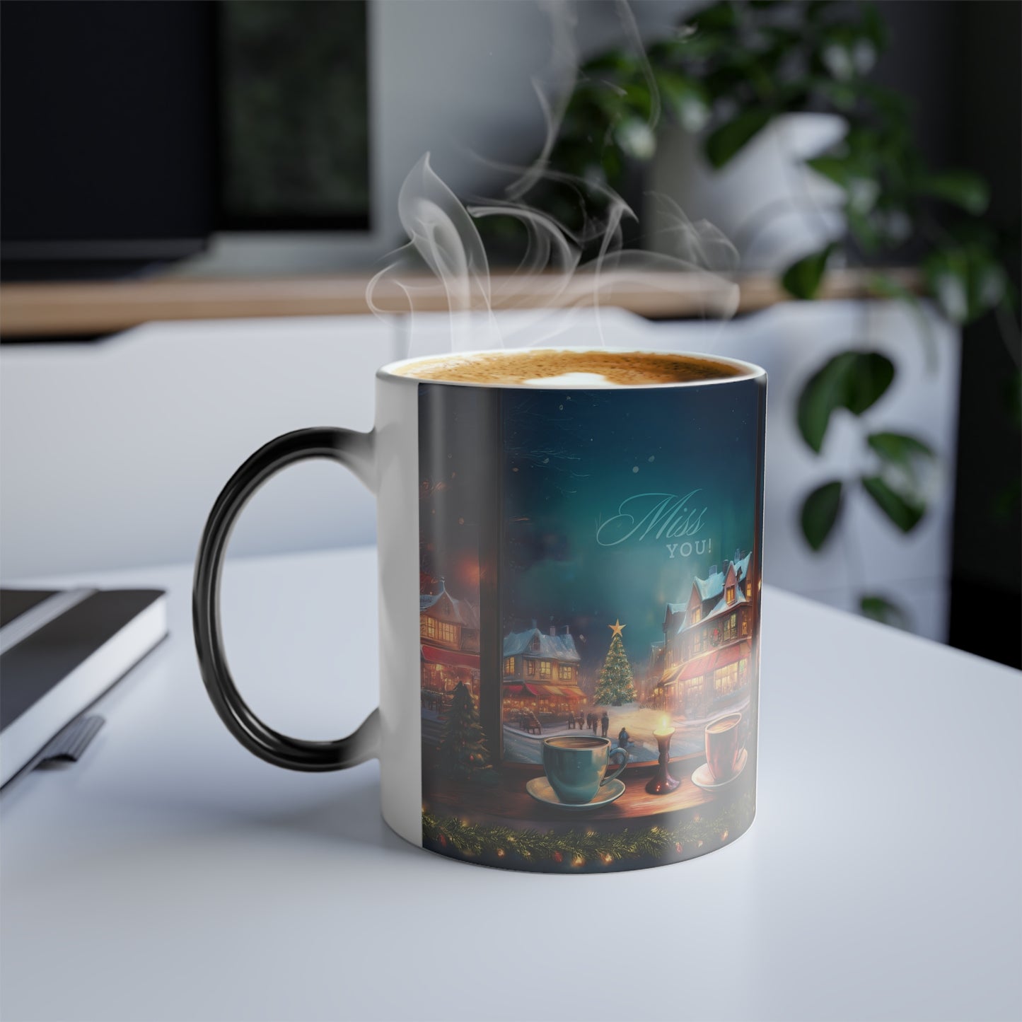 Color Morphing Mug Christmas Village Scene Coffee Mug Heat Sensitive Ceramic Cup Holiday Gift Nostalgic Christmas Village Unique Color