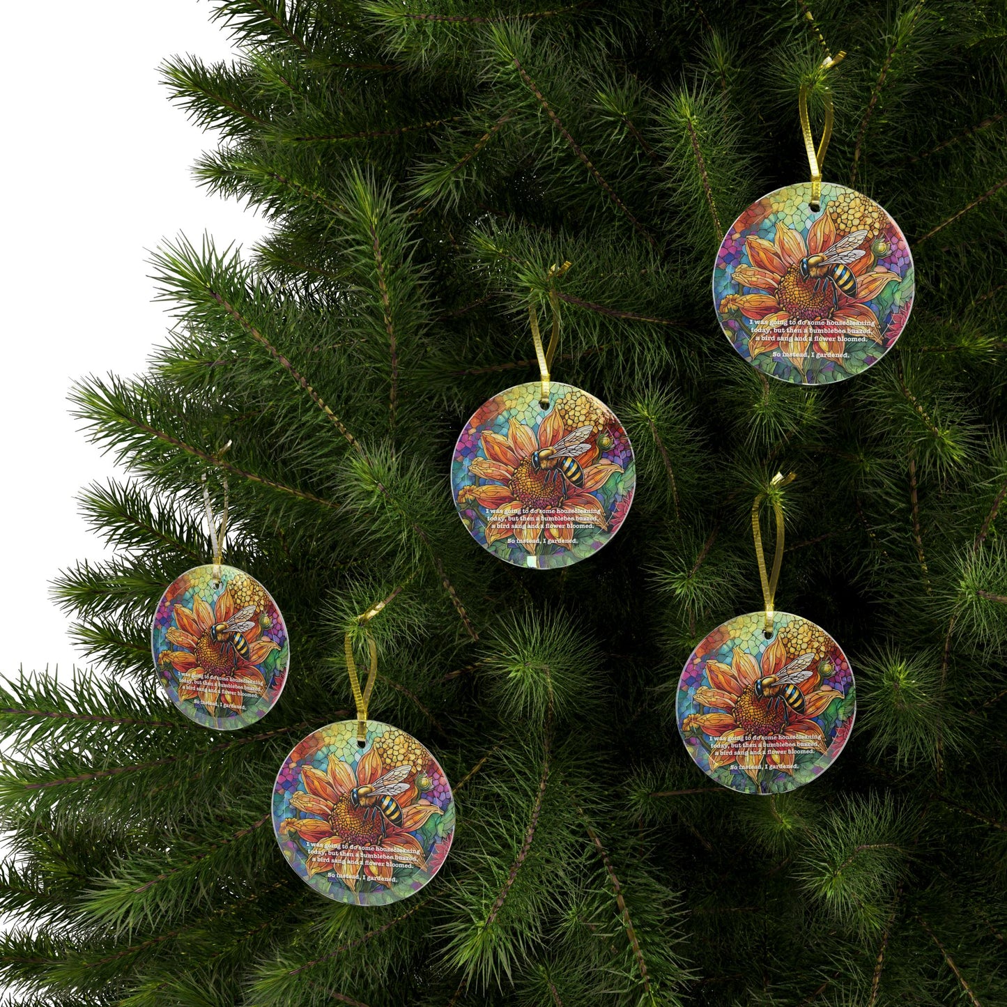 Glass Ornaments Bee Garden Theme Gift for Gardener Floral Garden Quote Decoration Holiday Ornament Gift Sun Catcher Home Decor