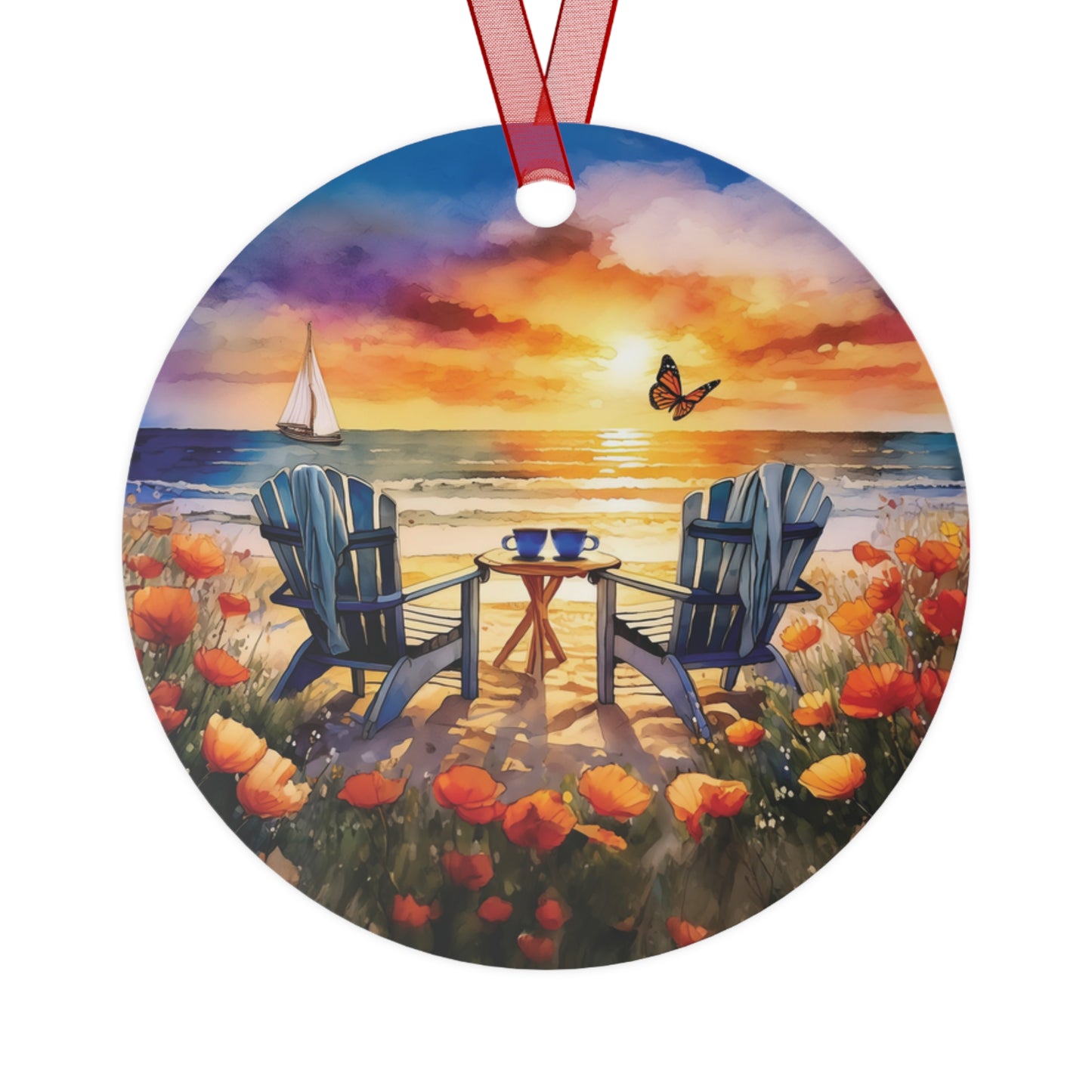 Quiet Time at the Beach Metal Ornaments