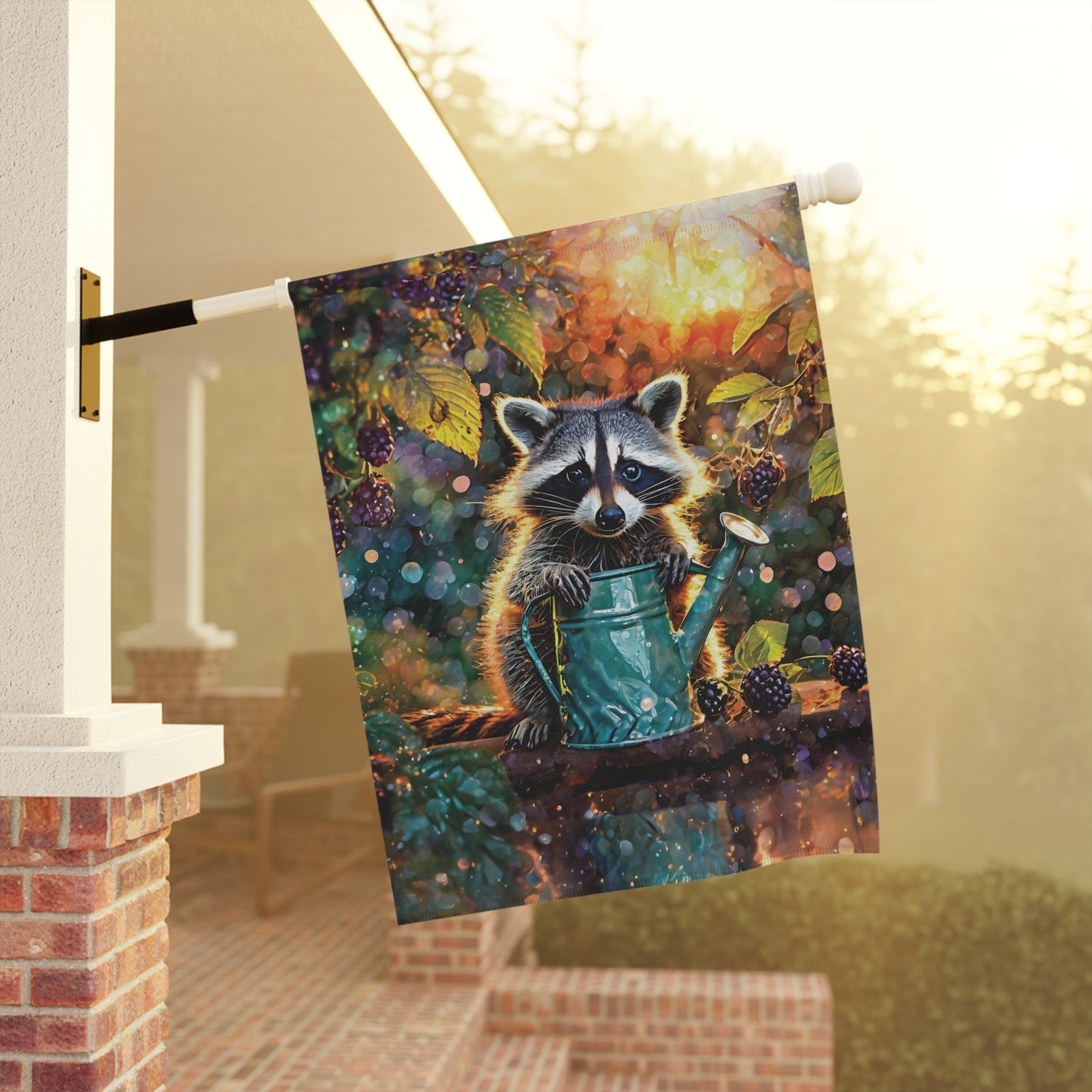 Raccoon Berry Time Flag Garden & House Banner