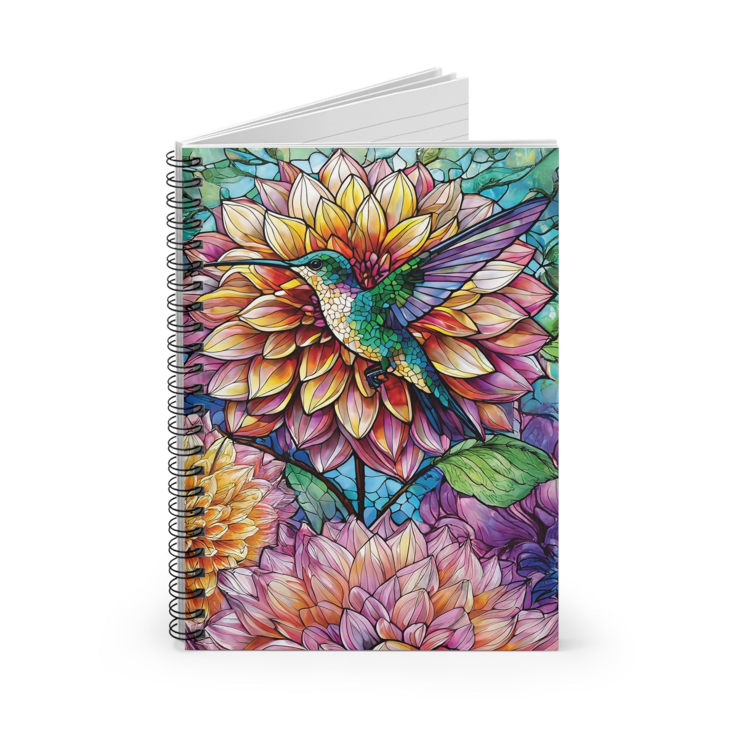 Colorful Hummingbird Spiral Notebook Ruled Line Journal Gift for Writers Hummingbird Lovers Gift Dahlia Floral Journal
