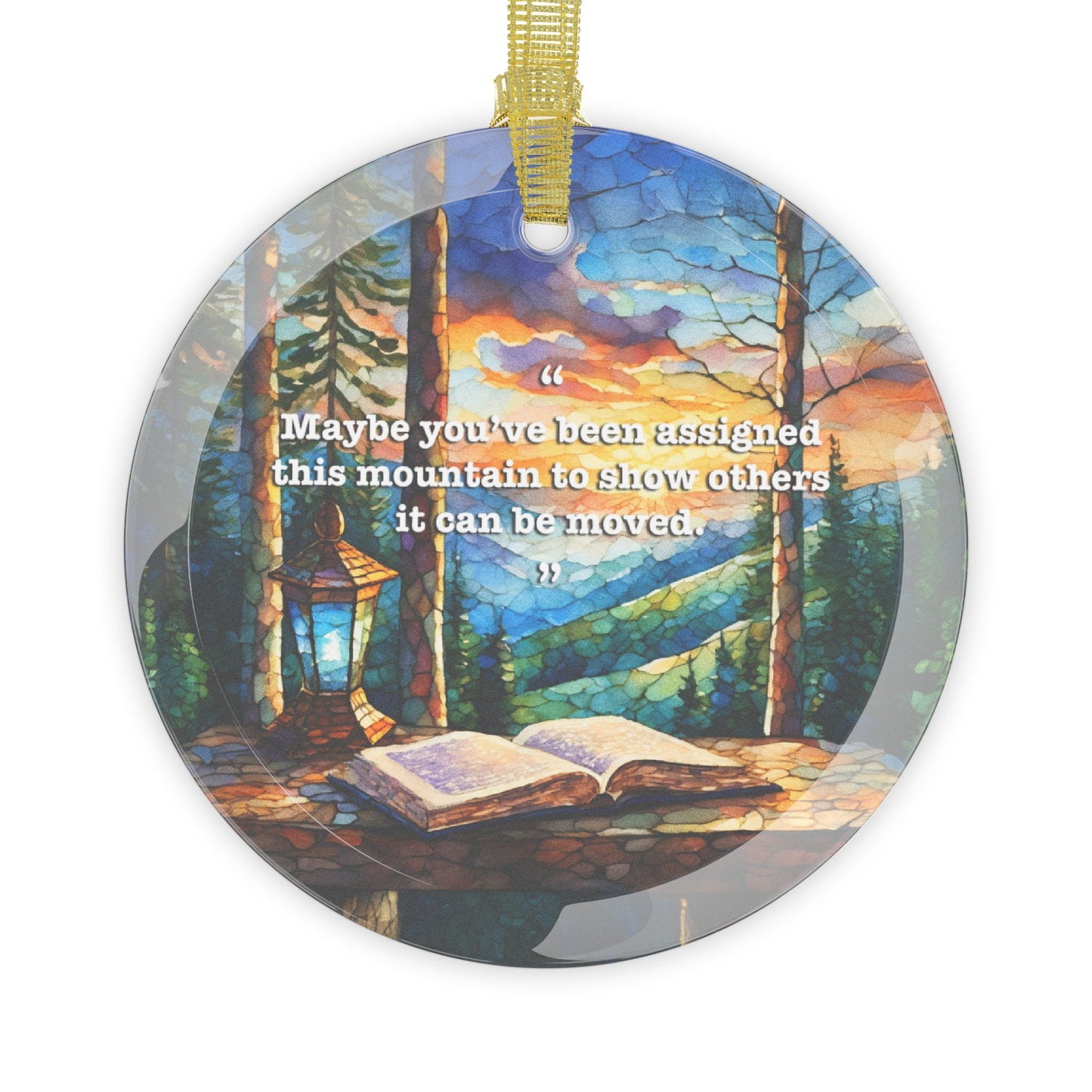 Glass Ornaments Mountain Scene Beveled Glass Ornament Light Catcher with Inspirational Quote Decorative Glass Art Holiday Ornaments