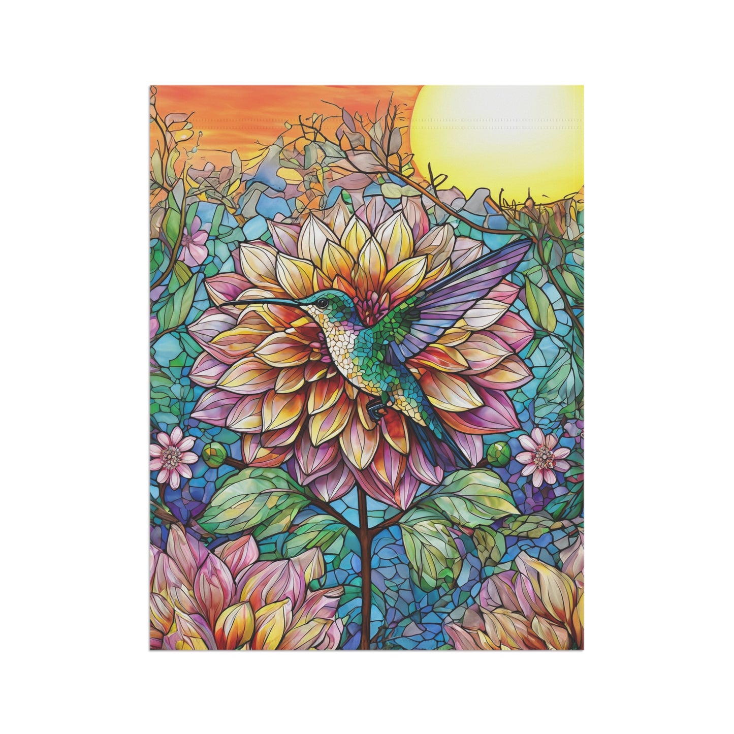 Dahlia Hummingbird Flag Garden & House Banner