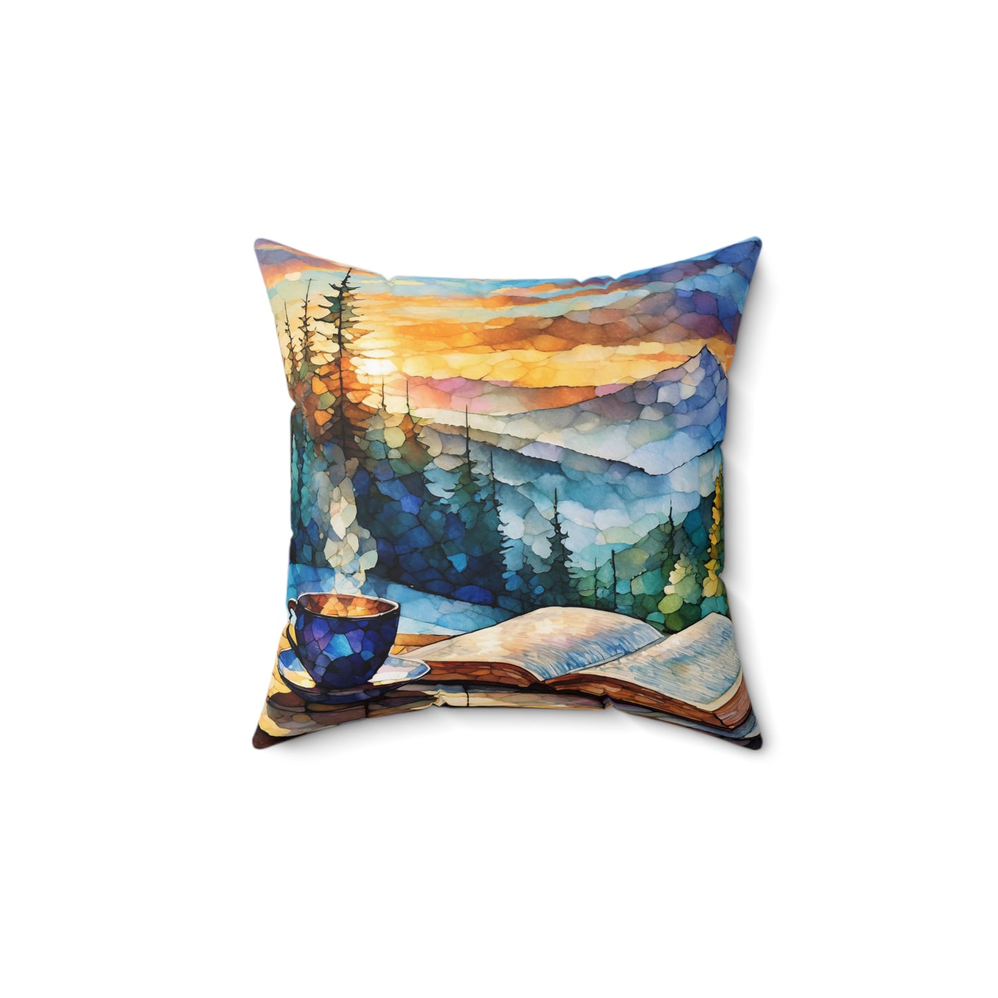 Beach and Mountain Sunrise Sunset Spun Polyester Square Accent Pillow
