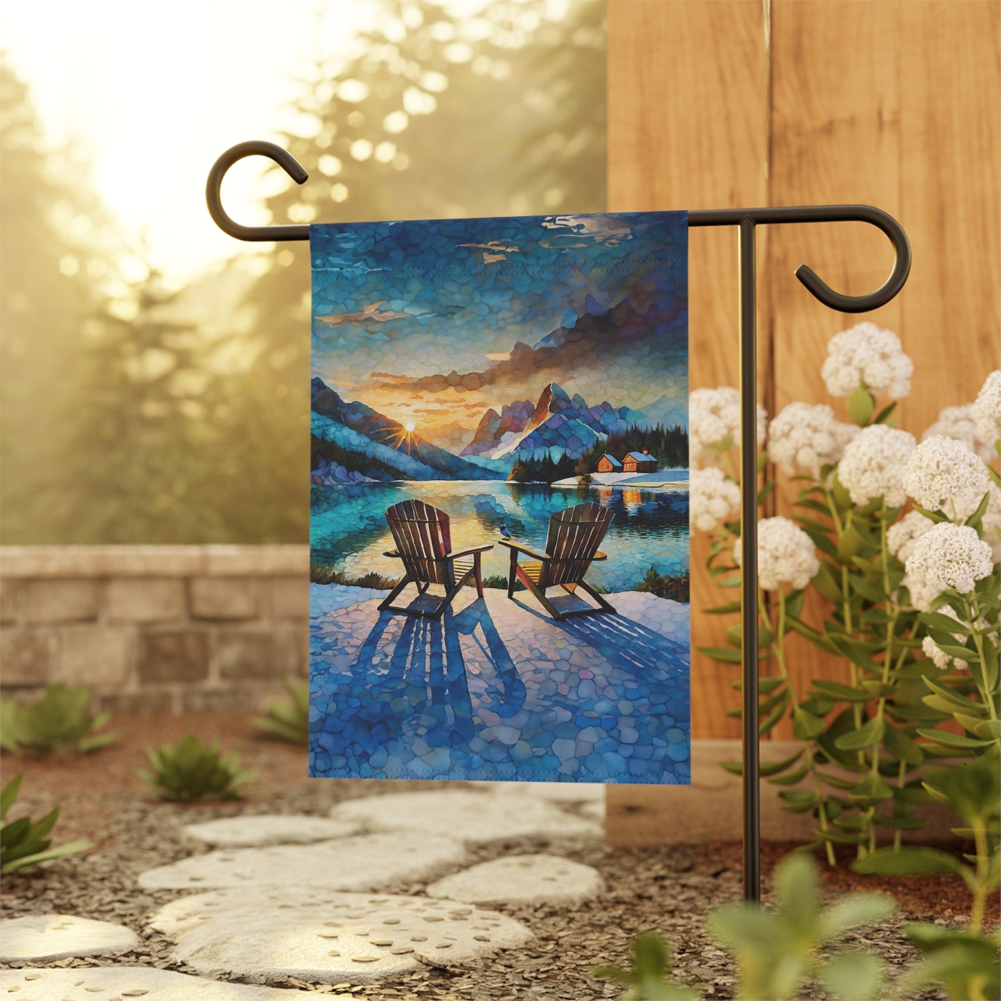 Winter Cabin Lake Flag Garden & House Banner