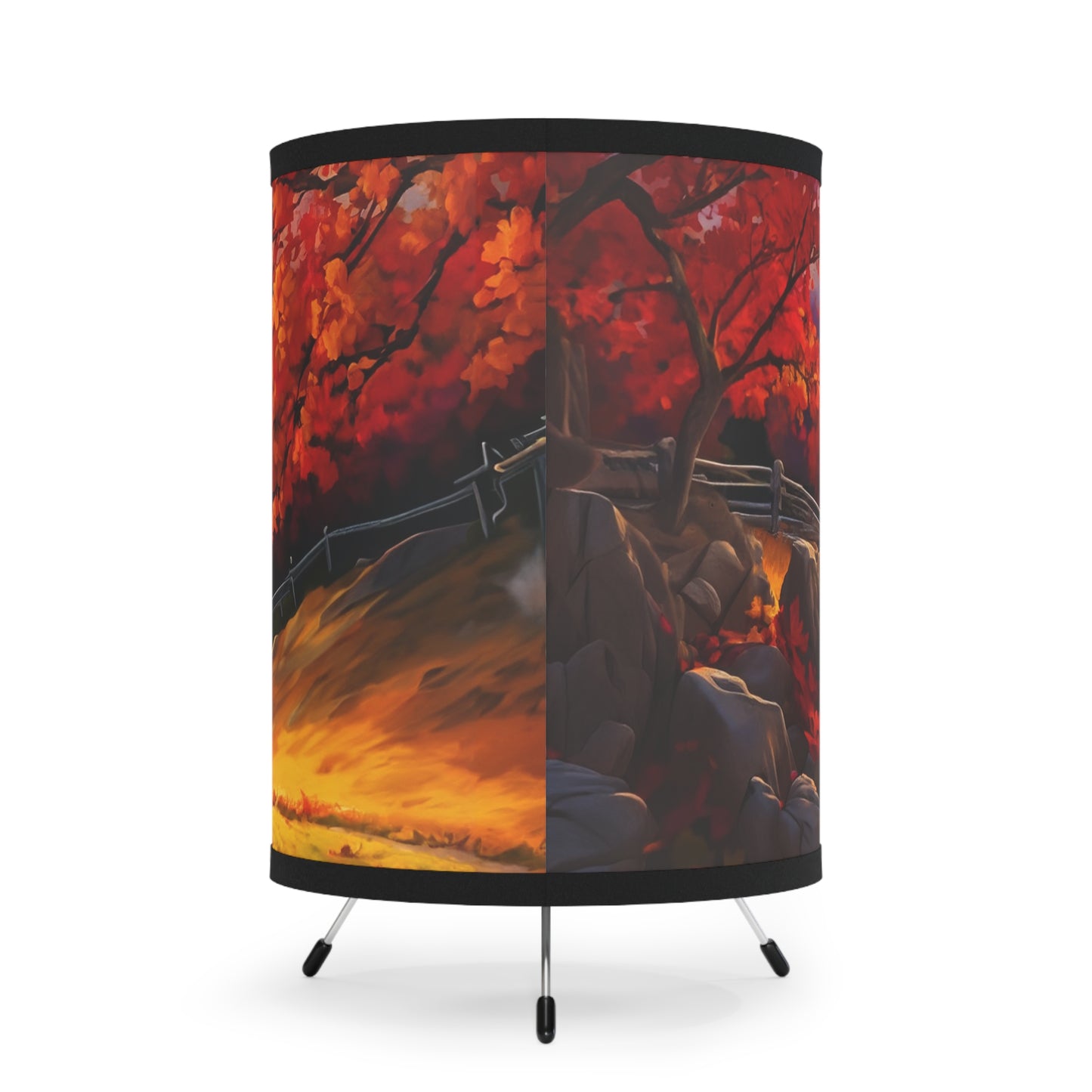 Fall Horse Sunset Tripod Lamp with High-Res Printed Shade, US\CA plug