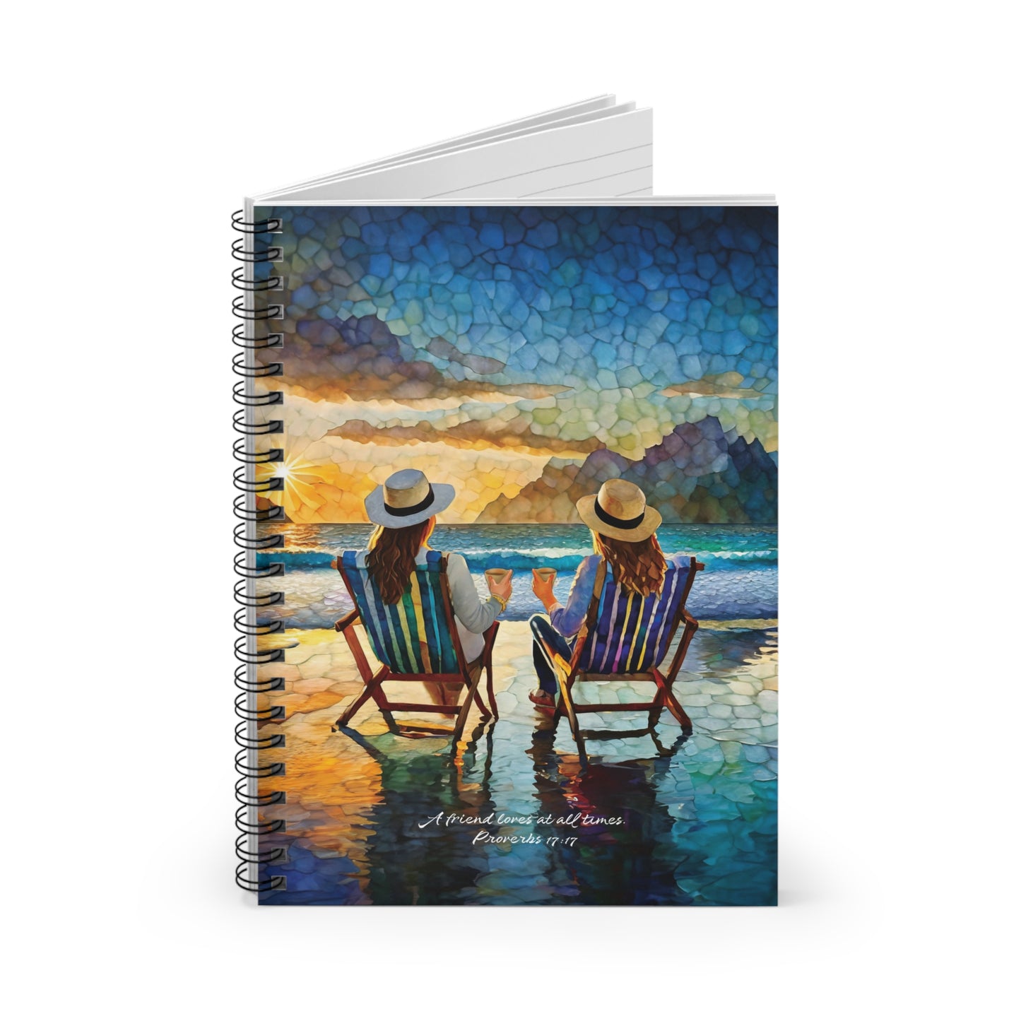 Christian Friendship Spiral Notebook Beach Theme Journal Coffee Sitting on the Beach Inspirational Diary Religious Planner Religious