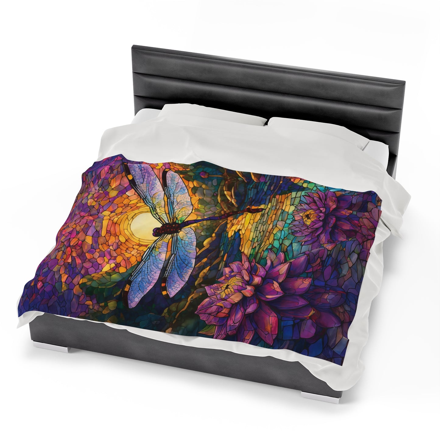 Lavender Dragonfly Gardener Gift Stained Glass Nature Lover Throw Soft Cozy Garden Themed Bedding Plush Soft Blanket Gift for Friend