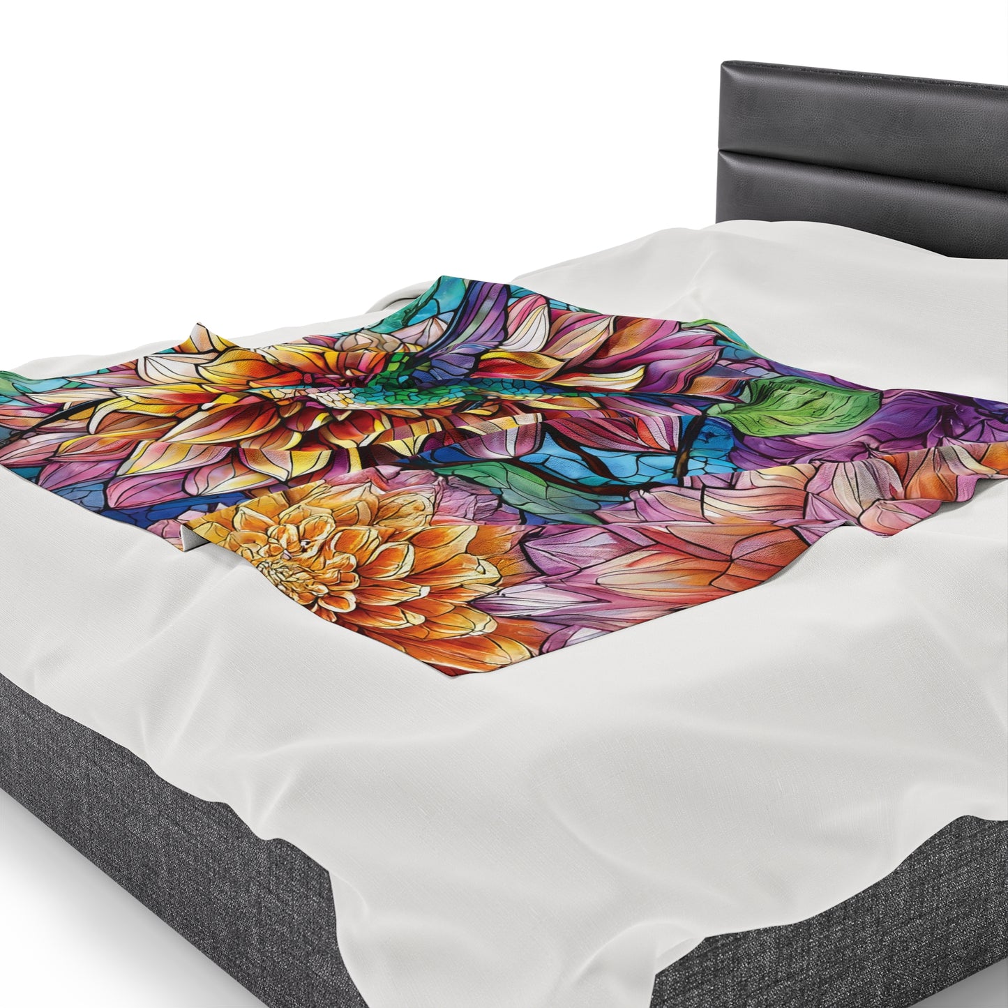 Hummingbird Dahlia Floral Soft Plush Blanket Gift for Gardner Nature Bird Lover Velveteen Plush Garden Blanket