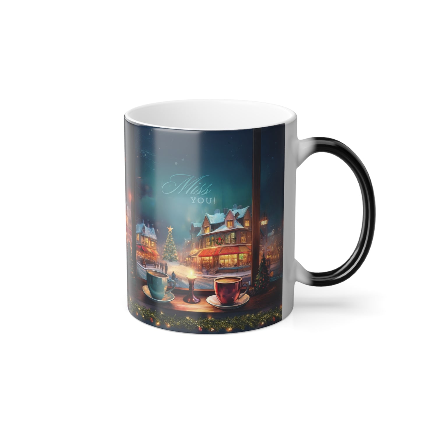Color Morphing Mug Christmas Village Scene Coffee Mug Heat Sensitive Ceramic Cup Holiday Gift Nostalgic Christmas Village Unique Color