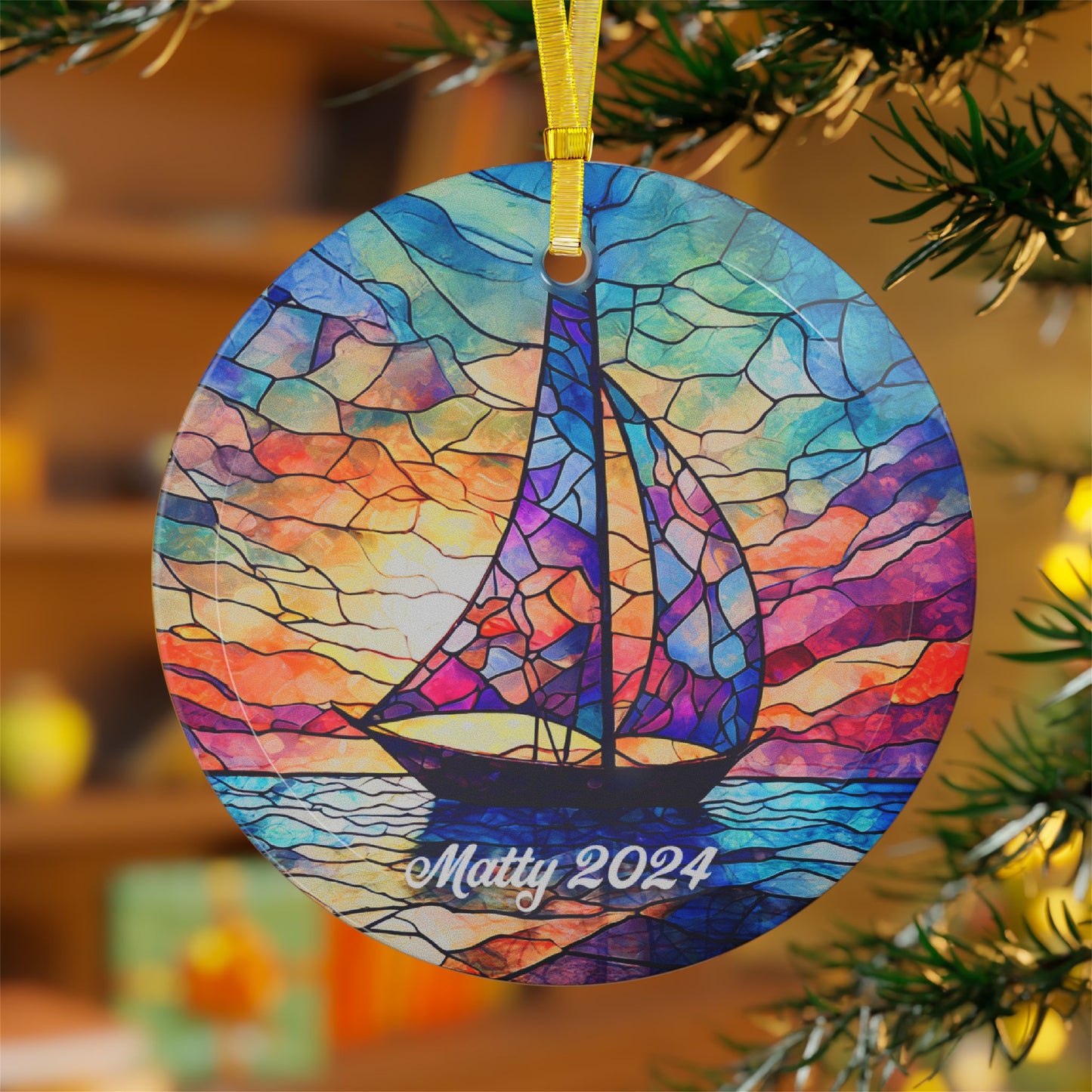 Stained Glass Sailboat Light Catcher Glass Ornaments