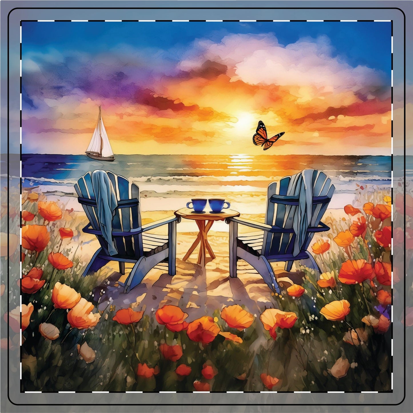 Sunset at the Beach Ceramic Coaster