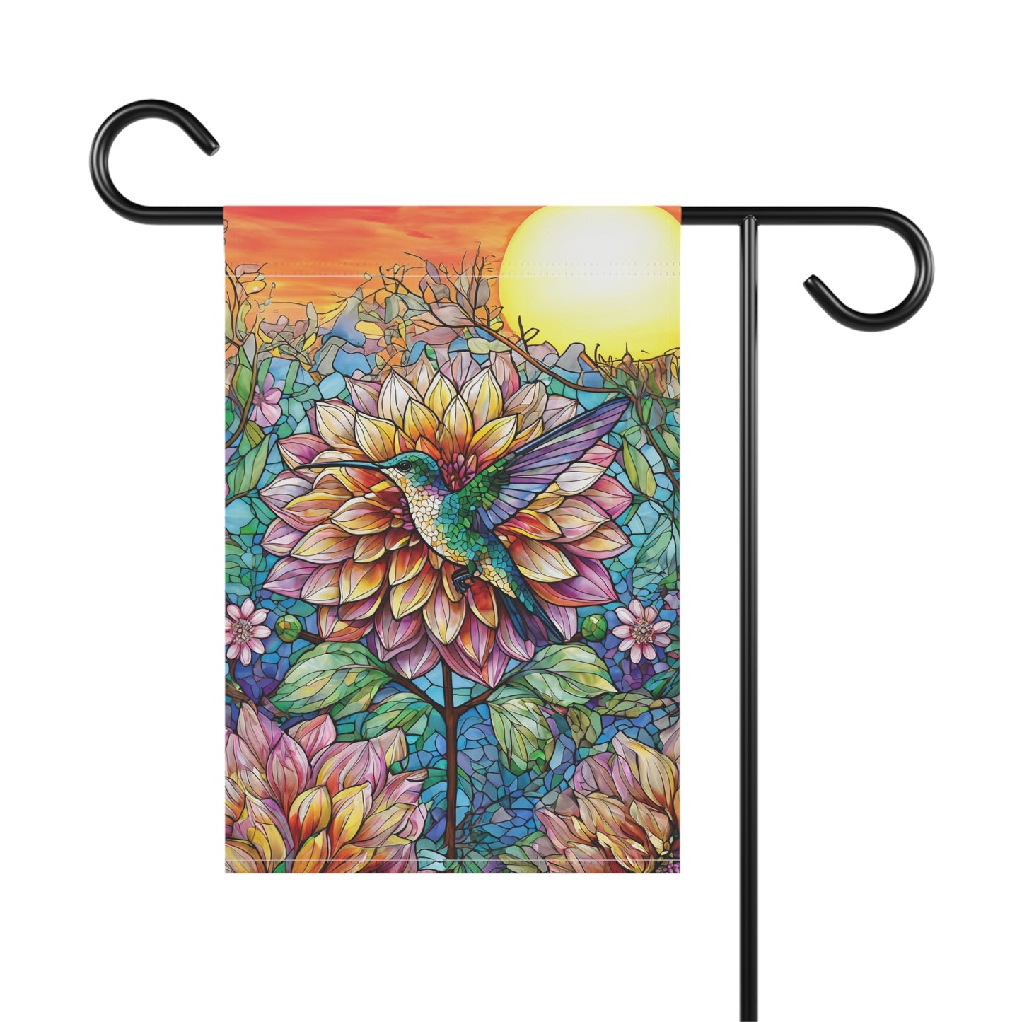 Dahlia Hummingbird Flag Garden & House Banner